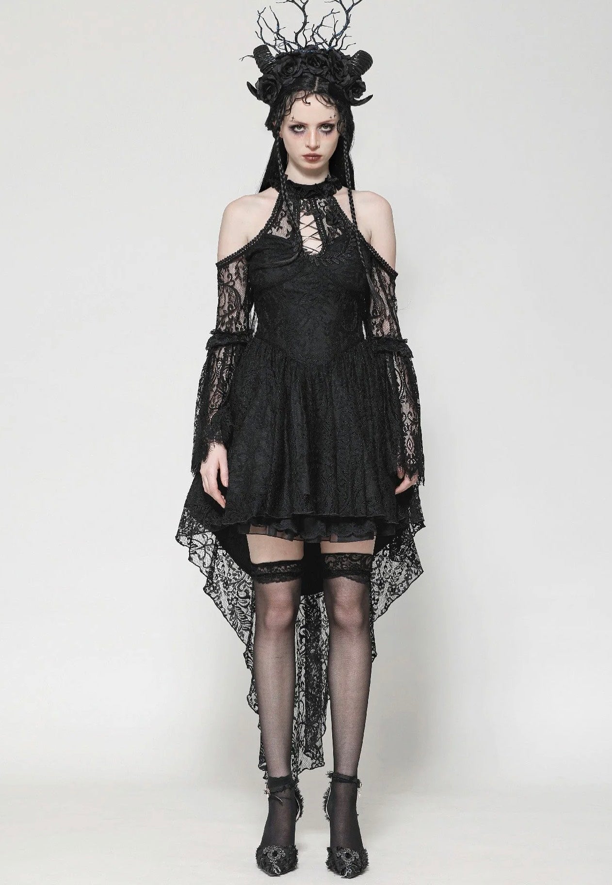 Dark In Love - Black Gothic Rose Vine Lace Tail - Dress | Women-Image