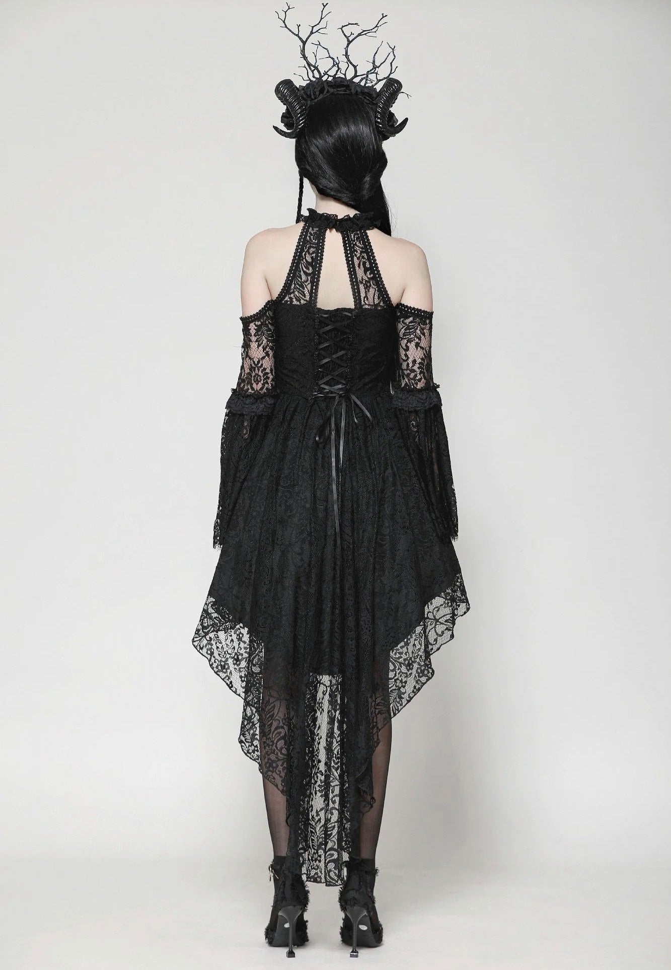Dark In Love - Black Gothic Rose Vine Lace Tail - Dress | Women-Image
