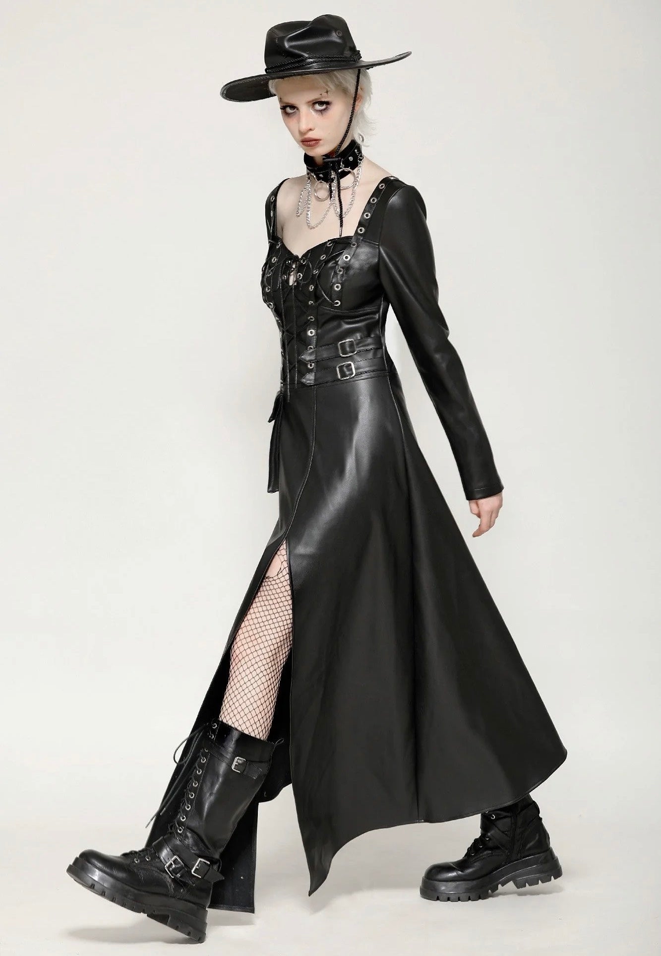 Dark In Love - Edgy Leather Punk Asymmetrical - Dress | Women-Image