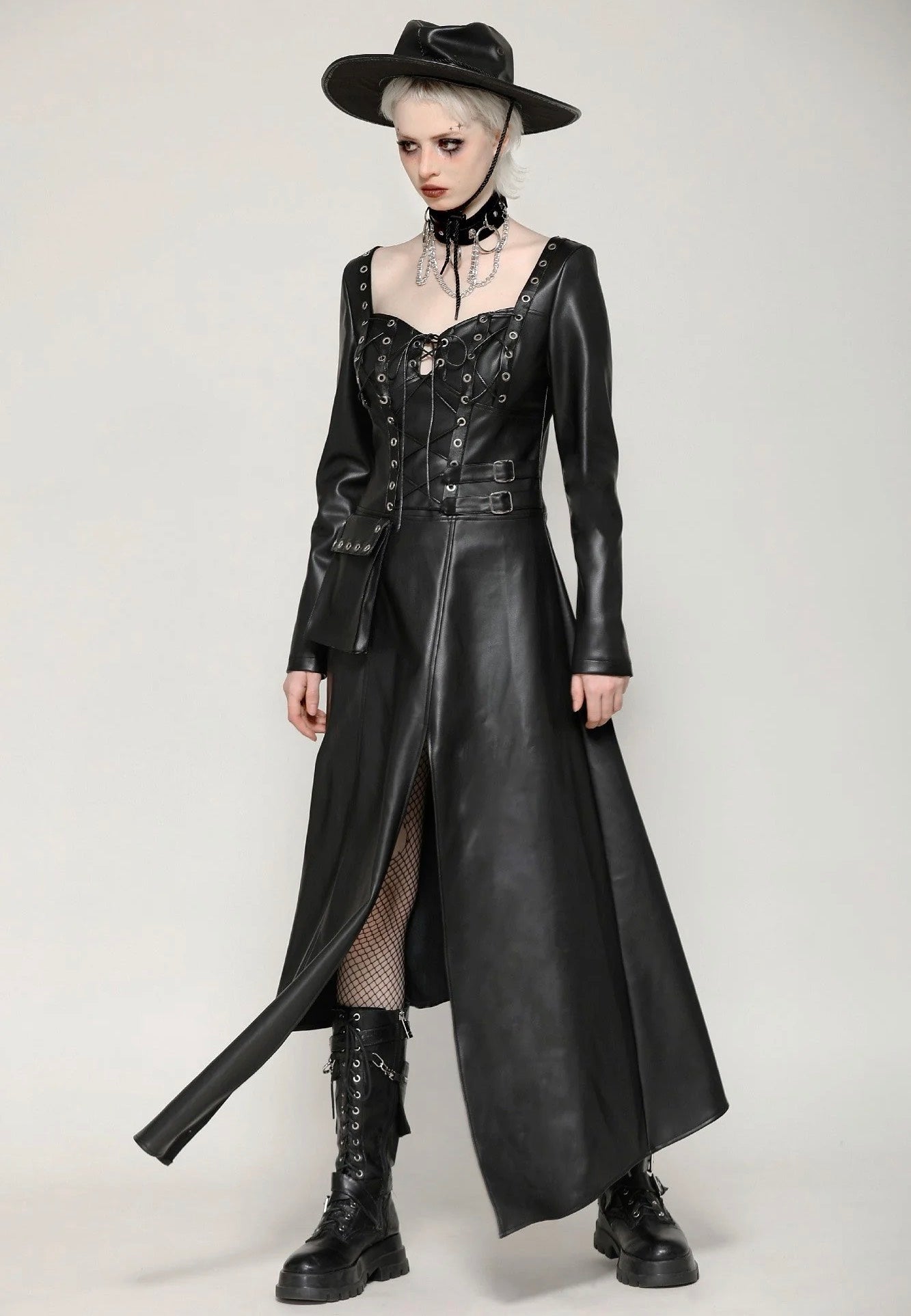 Dark In Love - Edgy Leather Punk Asymmetrical - Dress | Women-Image