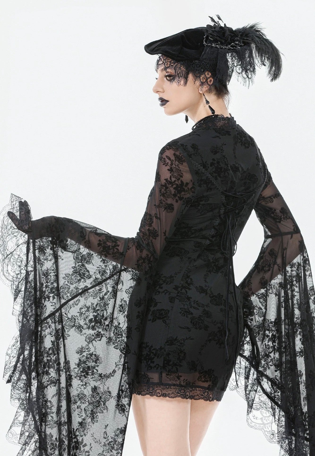 Dark In Love - Gothic Embroidered Mesh With Big Sleeves - Dress | Women-Image