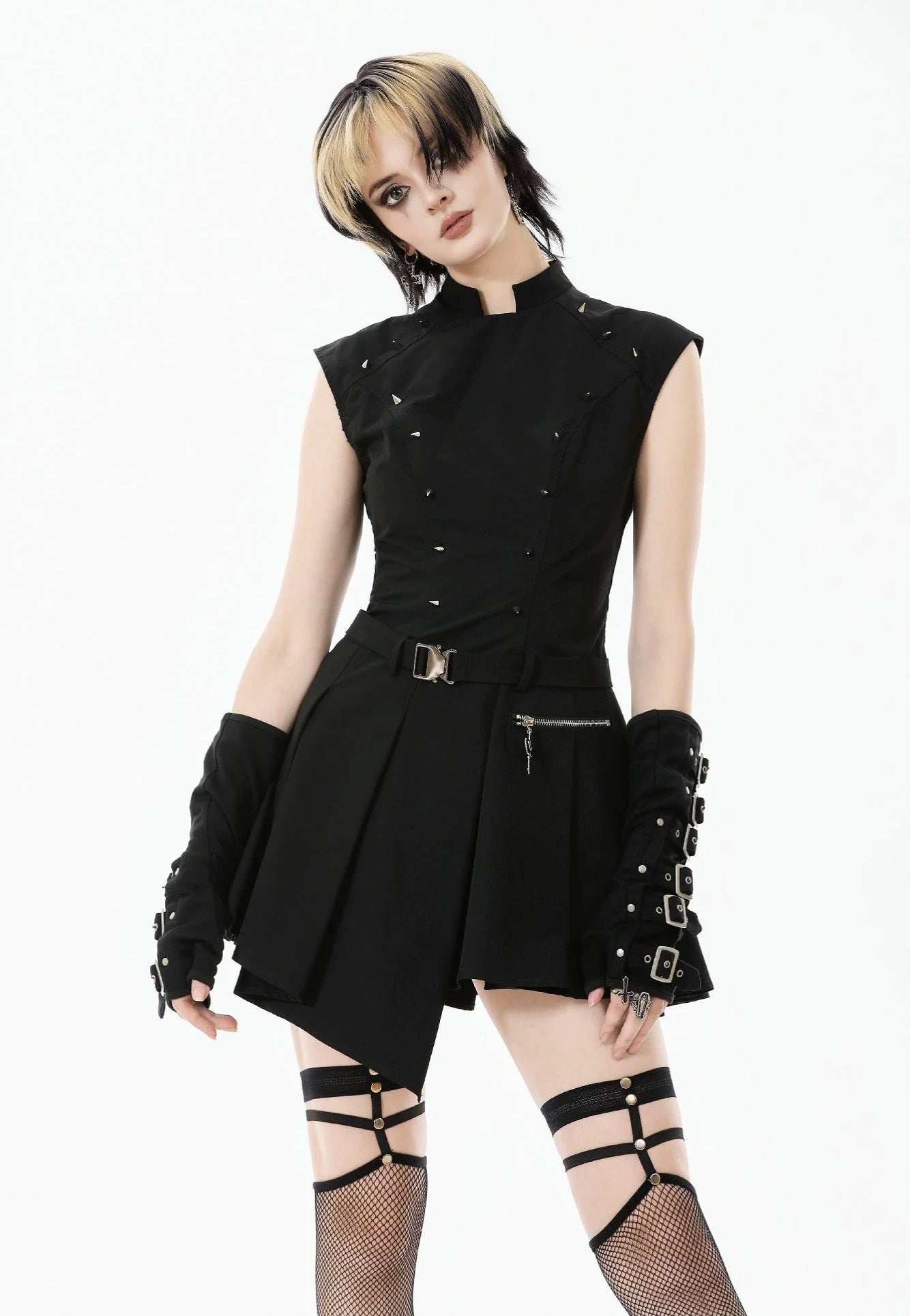 Dark In Love - Punk Studded Asymmetrical - Dress | Women-Image