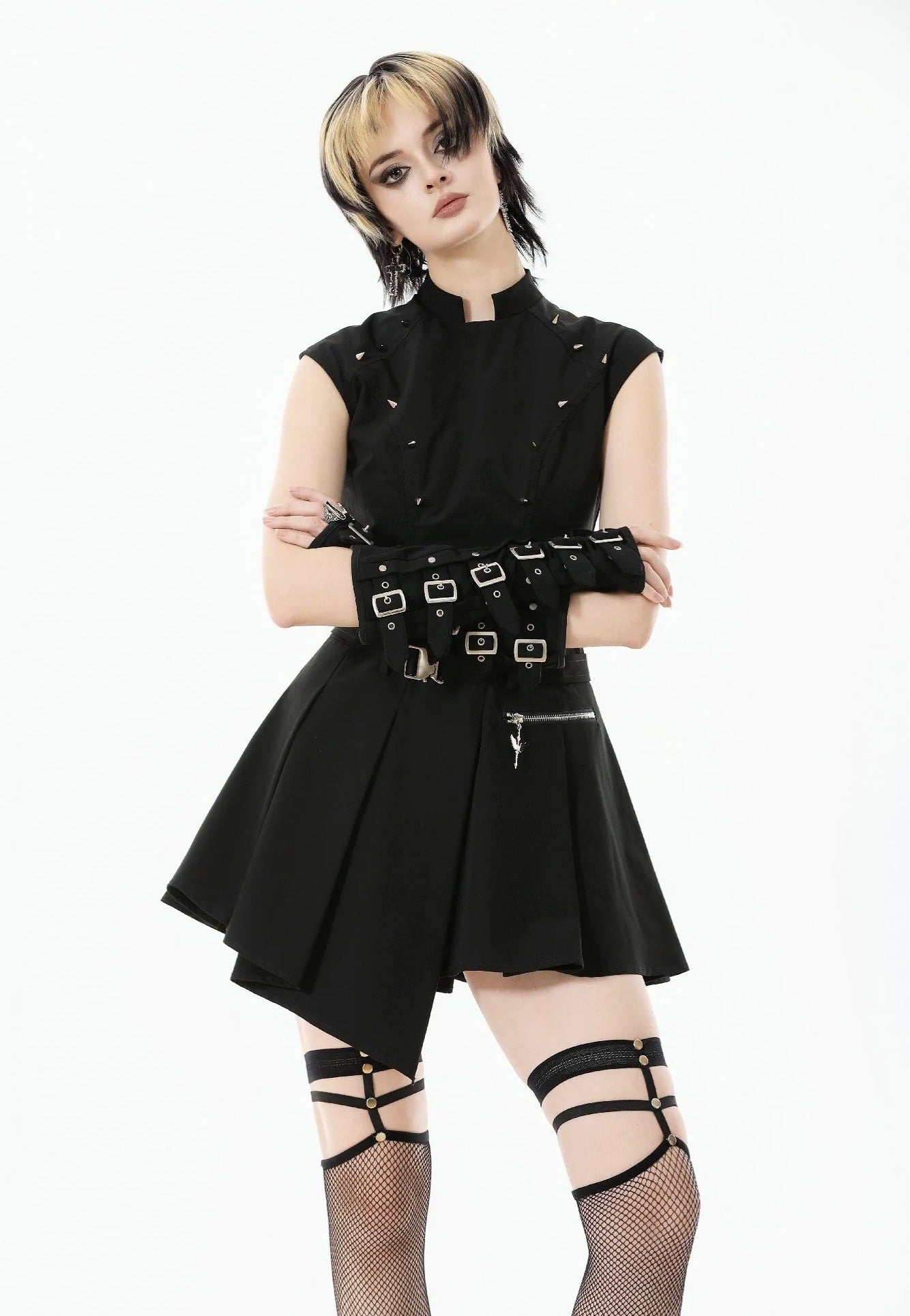 Dark In Love - Punk Studded Asymmetrical - Dress | Women-Image