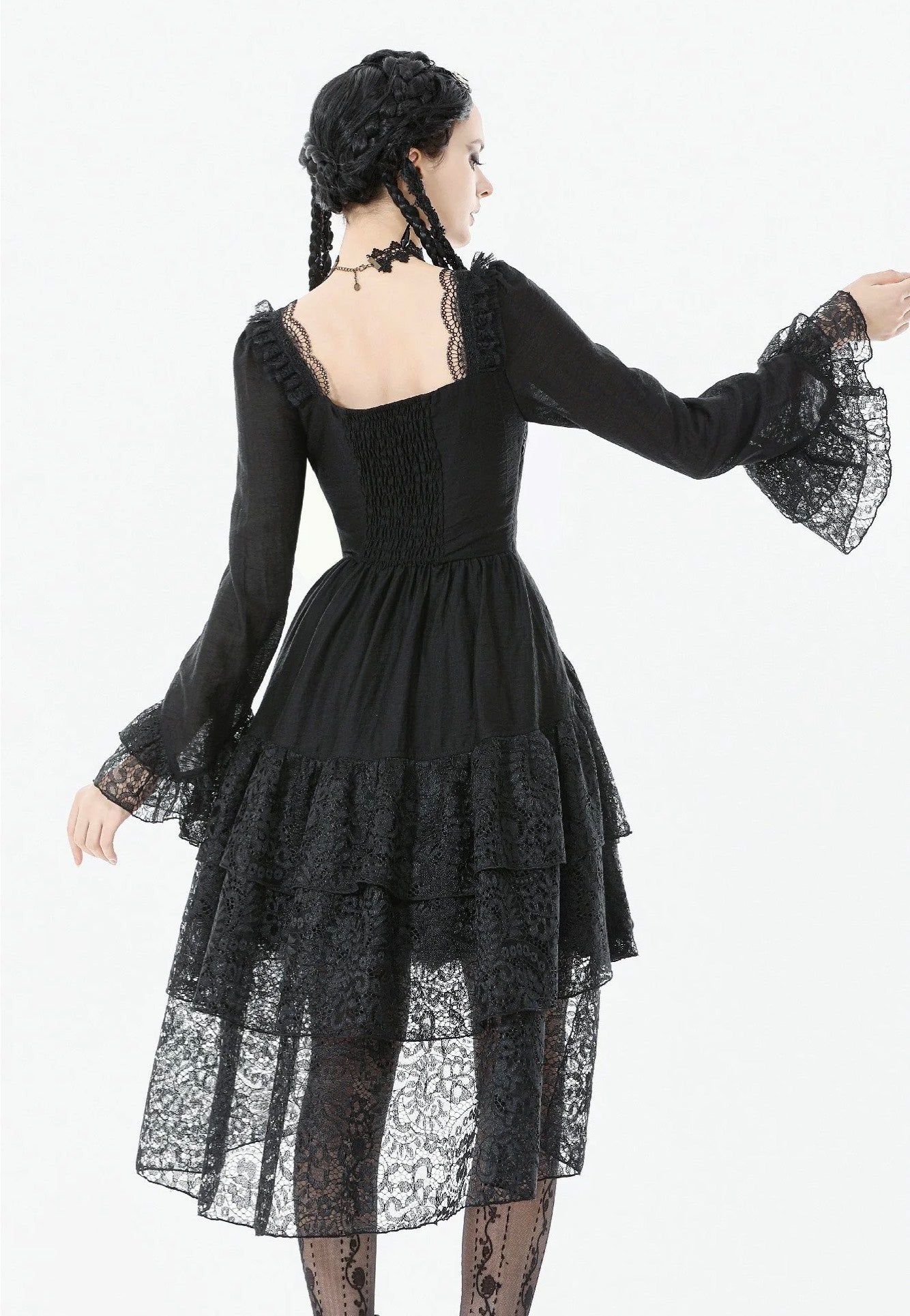 Dark In Love - Romantic Gothic Lace High-Low Tiered - Dress | Women-Image