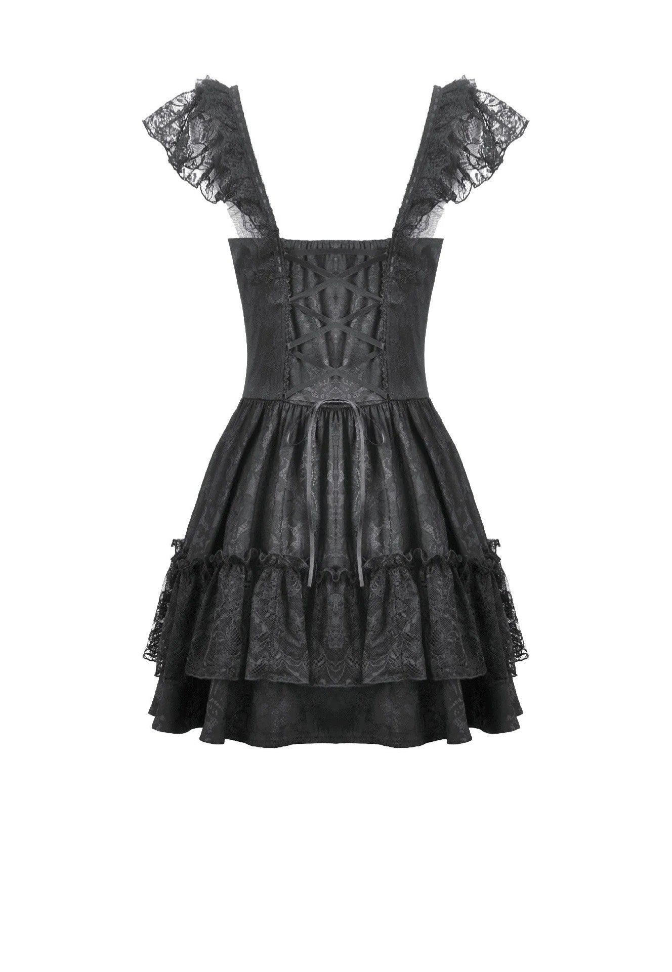 Dark In Love Gothic Lolita Jacquard Lace Flutter-Sleeve Cake Kleid