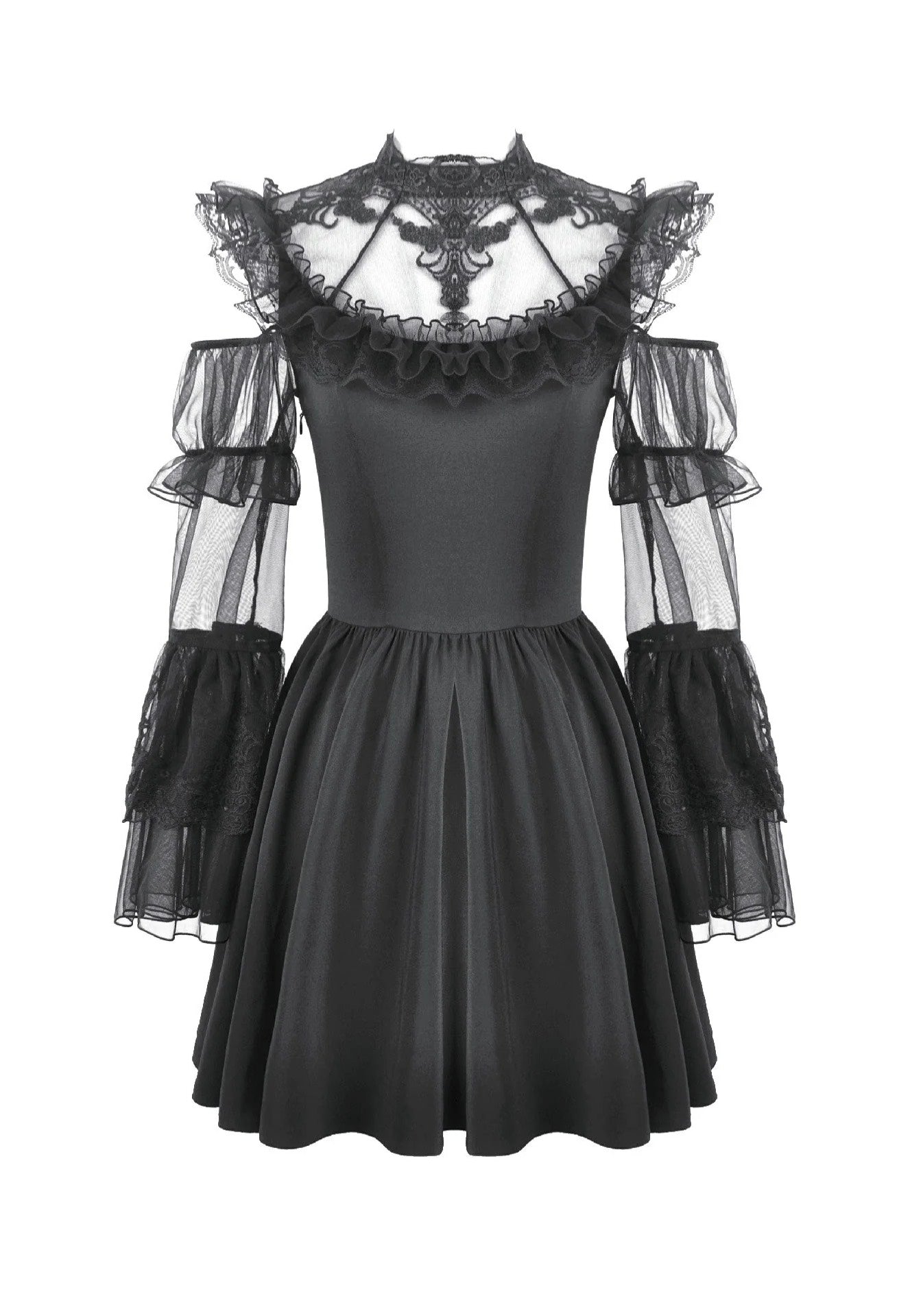 Dark In Love Romantic Gothic High-Neck Sheer Mesh Kleid