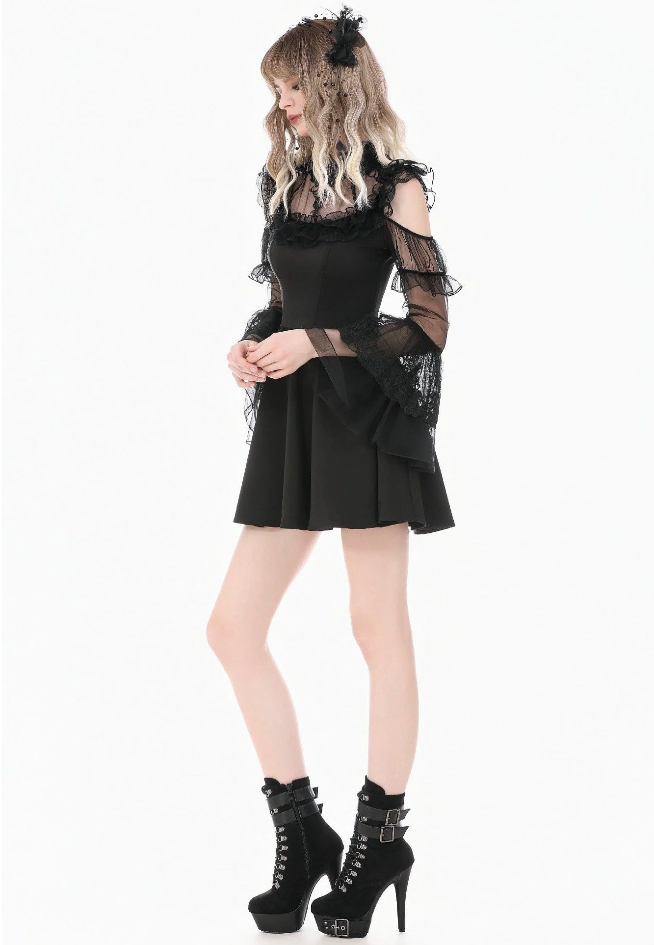 Dark In Love Romantic Gothic High-Neck Sheer Mesh Kleid