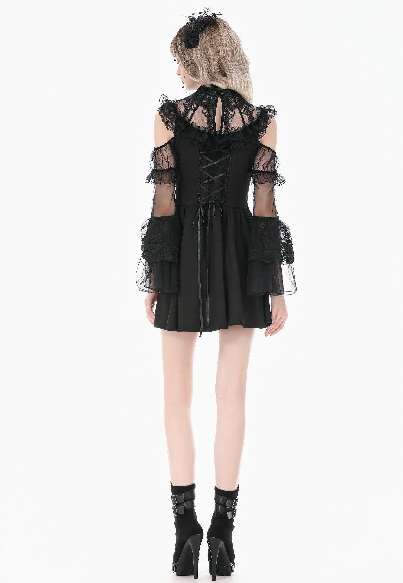 Dark In Love Romantic Gothic High-Neck Sheer Mesh Kleid