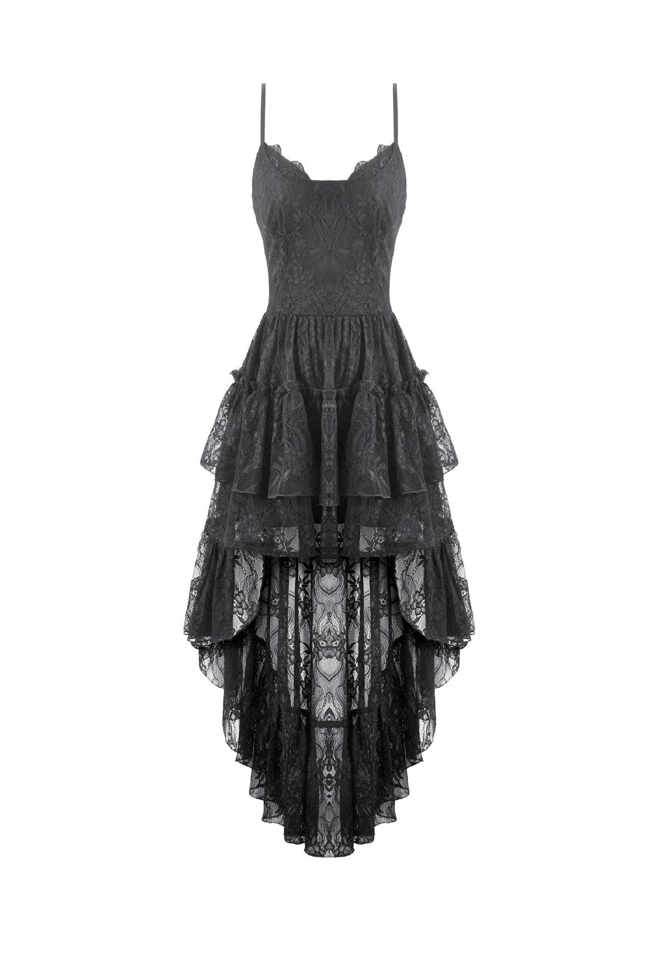 Dark In Love Retro Gothic Lace Camisole High-Low Ruffle Tail Vestido