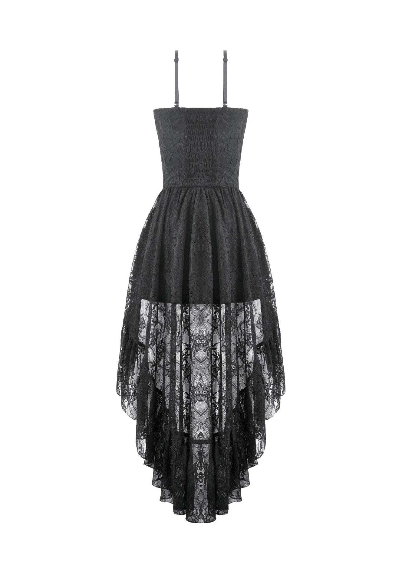 Dark In Love Retro Gothic Lace Camisole High-Low Ruffle Tail Vestido