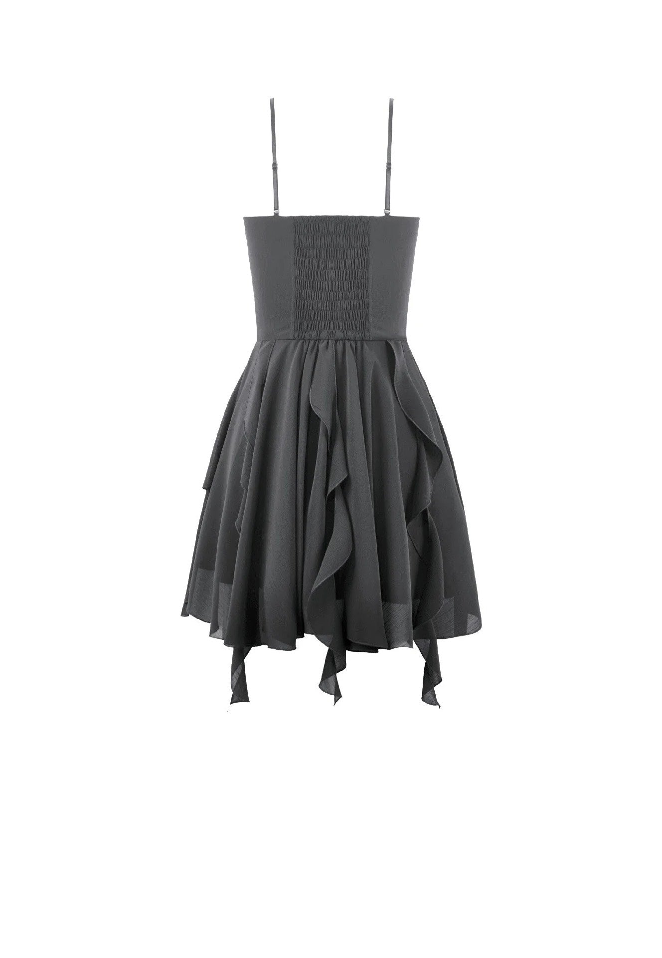 Dark In Love Goth V-Neck Lace Embroidery Asymmetric Flowy Chiffon Kleid