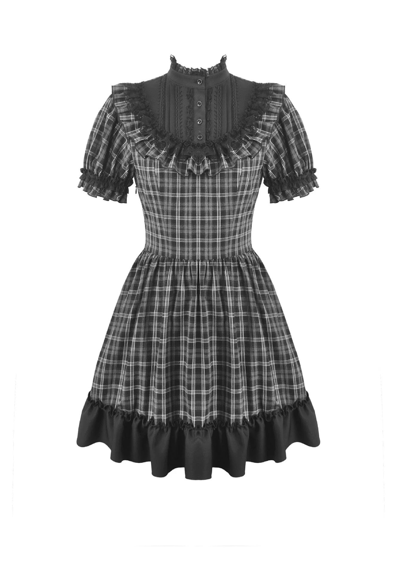 Dark In Love Dark Lolita Gingham Patchwork Lace Ruffle Kleid