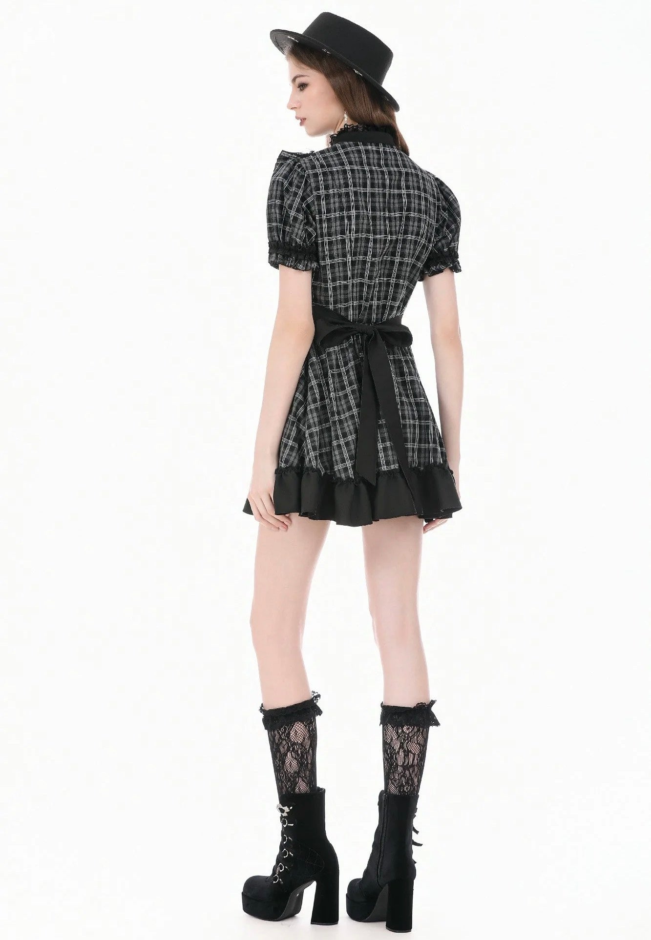 Dark In Love Dark Lolita Gingham Patchwork Lace Ruffle Kleid