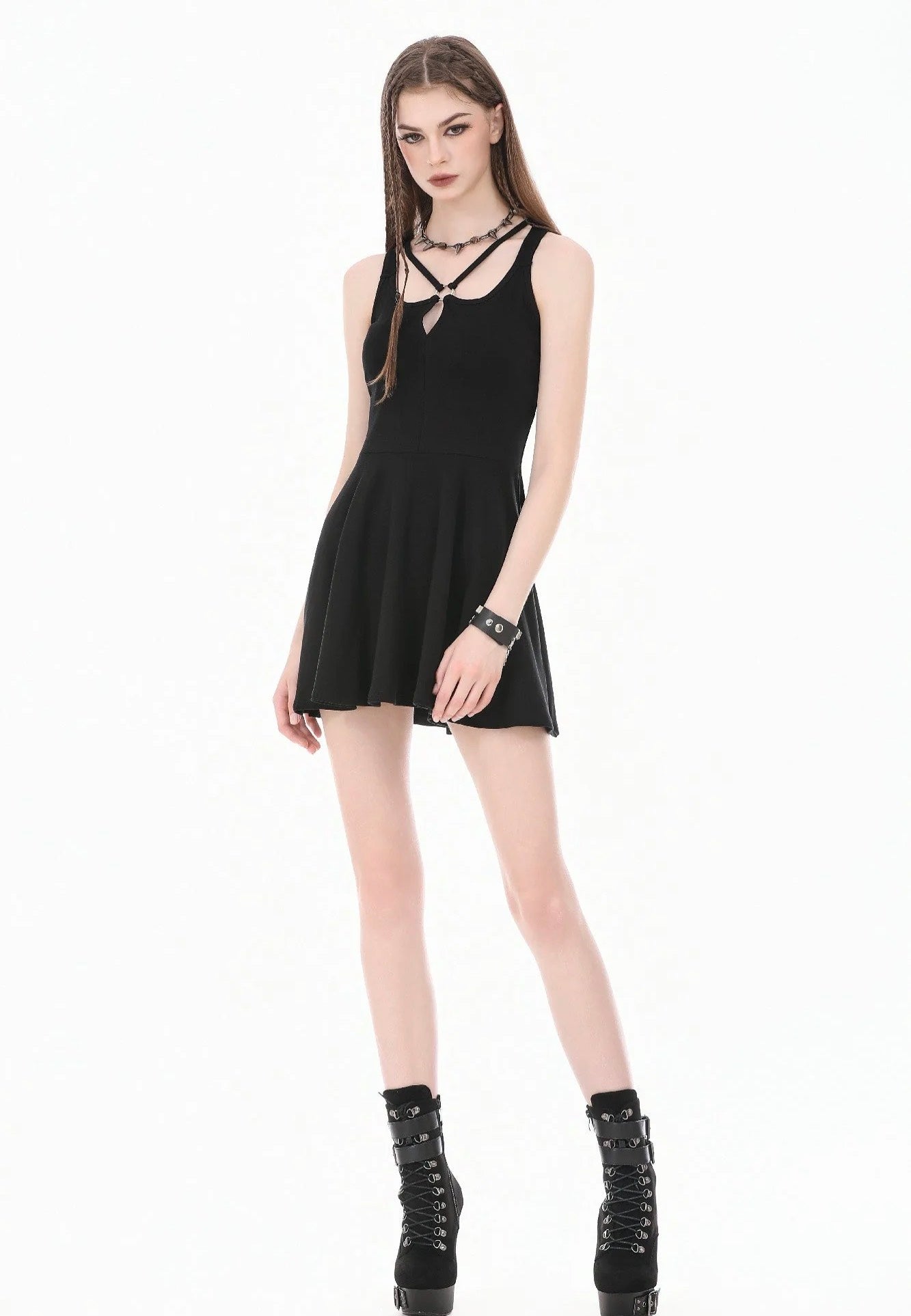 Dark In Love Dark Punk Style Cut Out Cross Straps Robe