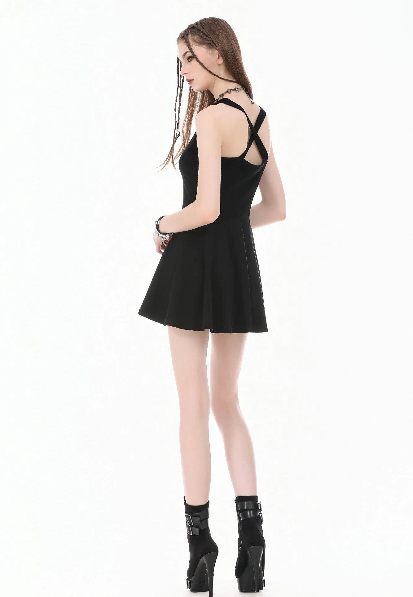 Dark In Love Dark Punk Style Cut Out Cross Straps Robe
