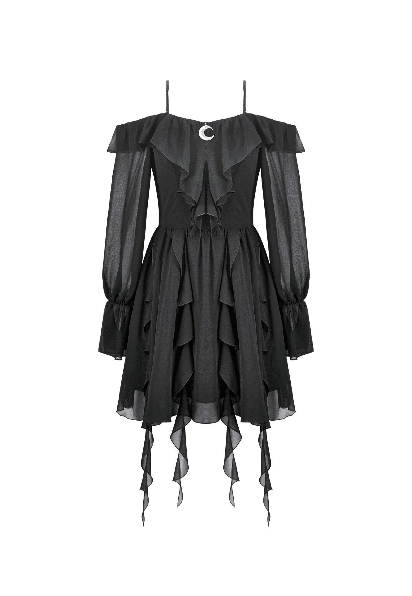 Dark In Love Gothic Black Chiffon Off The Shoulder Kleid