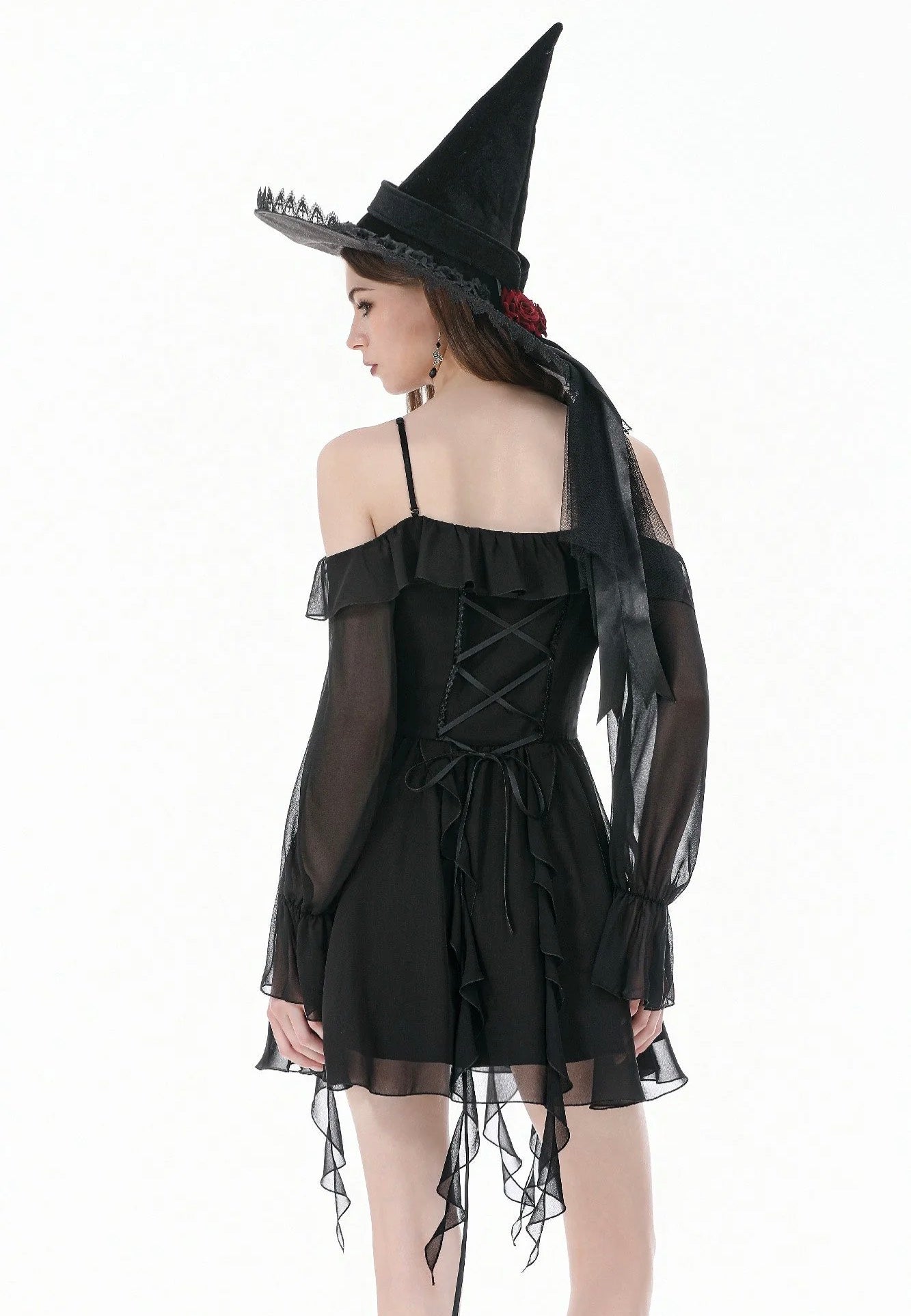 Dark In Love Gothic Black Chiffon Off The Shoulder Kleid