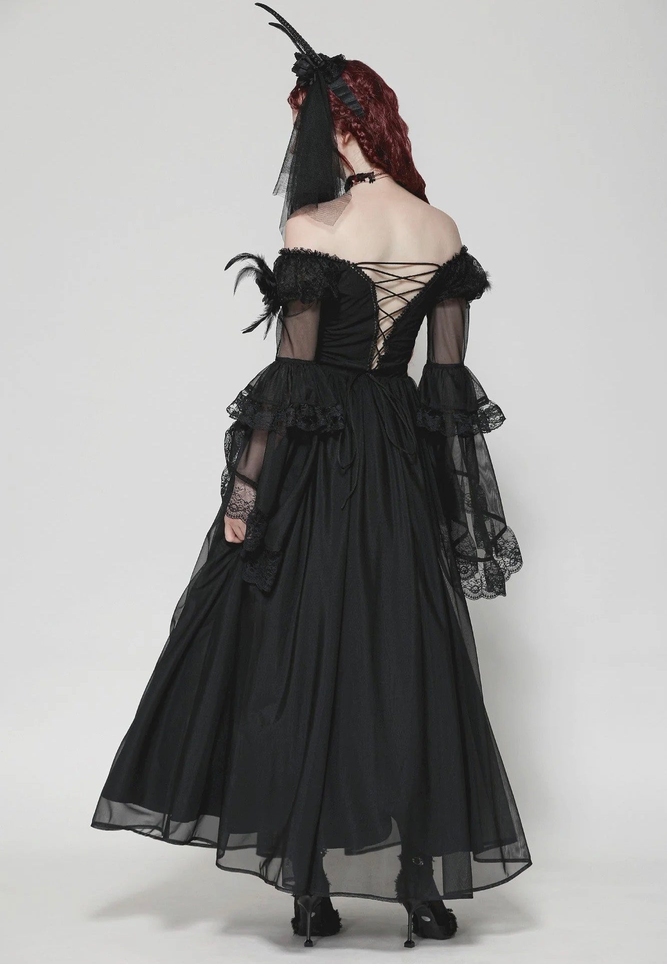 Dark In Love - Gothic Black Tulle Feather Fantasy - Dress | Women-Image
