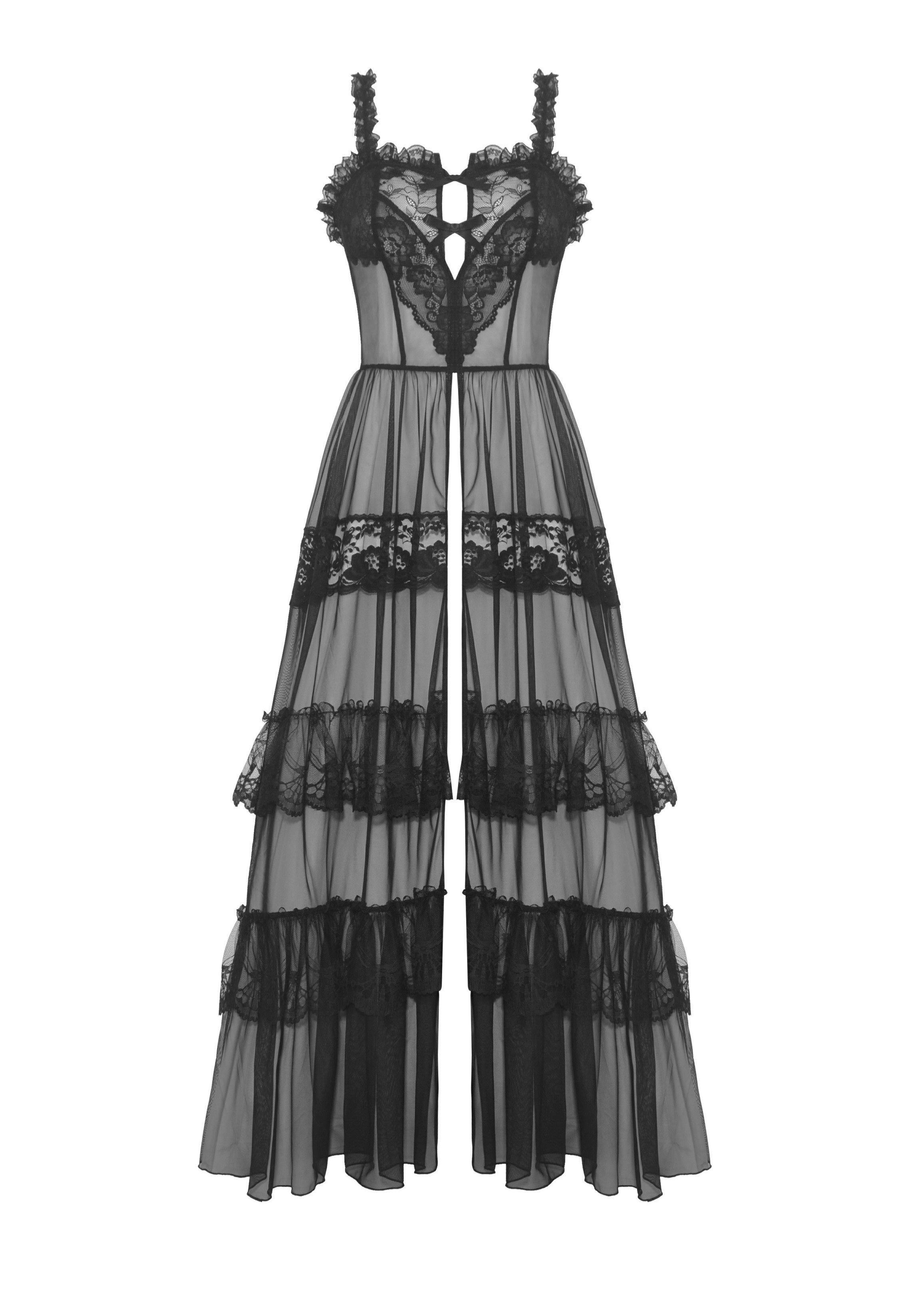Dark In Love - Gothic Sexy Transparent Hearted Layer Lace Mesh Black - Dark In Love - Gothic Sexy Transparent Hearted Layer Lace Mesh Black -