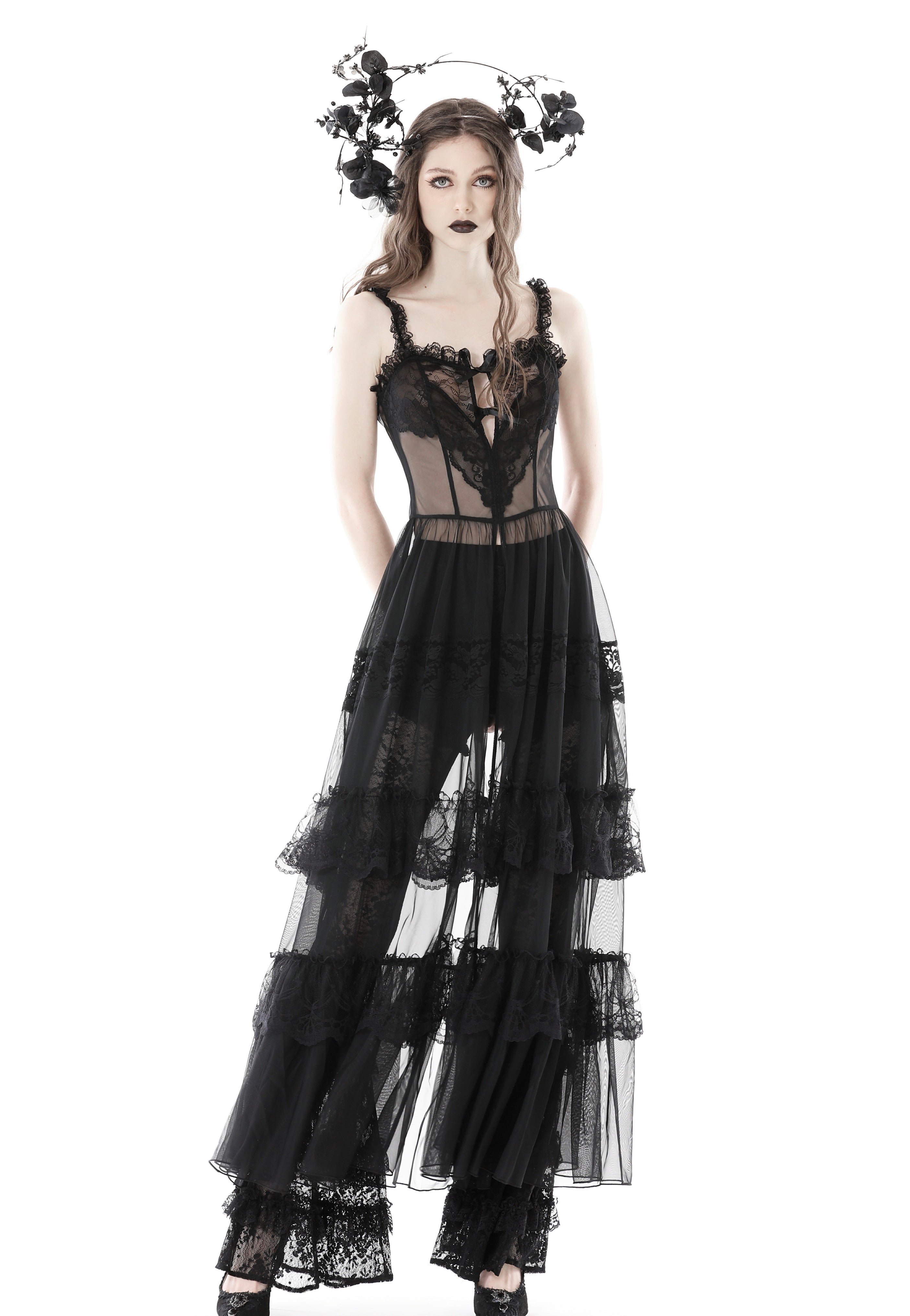 Dark In Love - Gothic Sexy Transparent Hearted Layer Lace Mesh Black - Dress