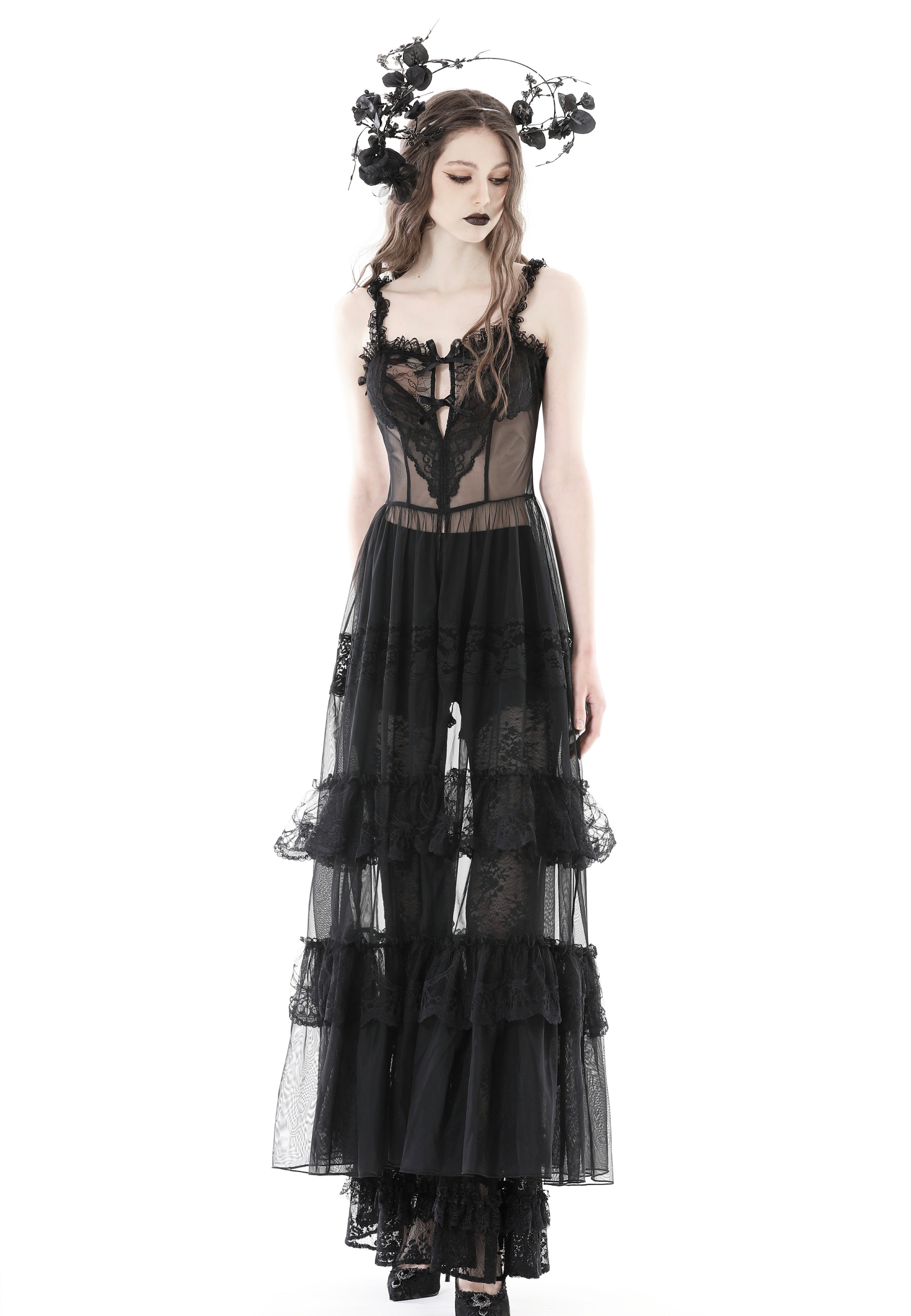 Dark In Love - Gothic Sexy Transparent Hearted Layer Lace Mesh Black - Dark In Love - Gothic Sexy Transparent Hearted Layer Lace Mesh Black -