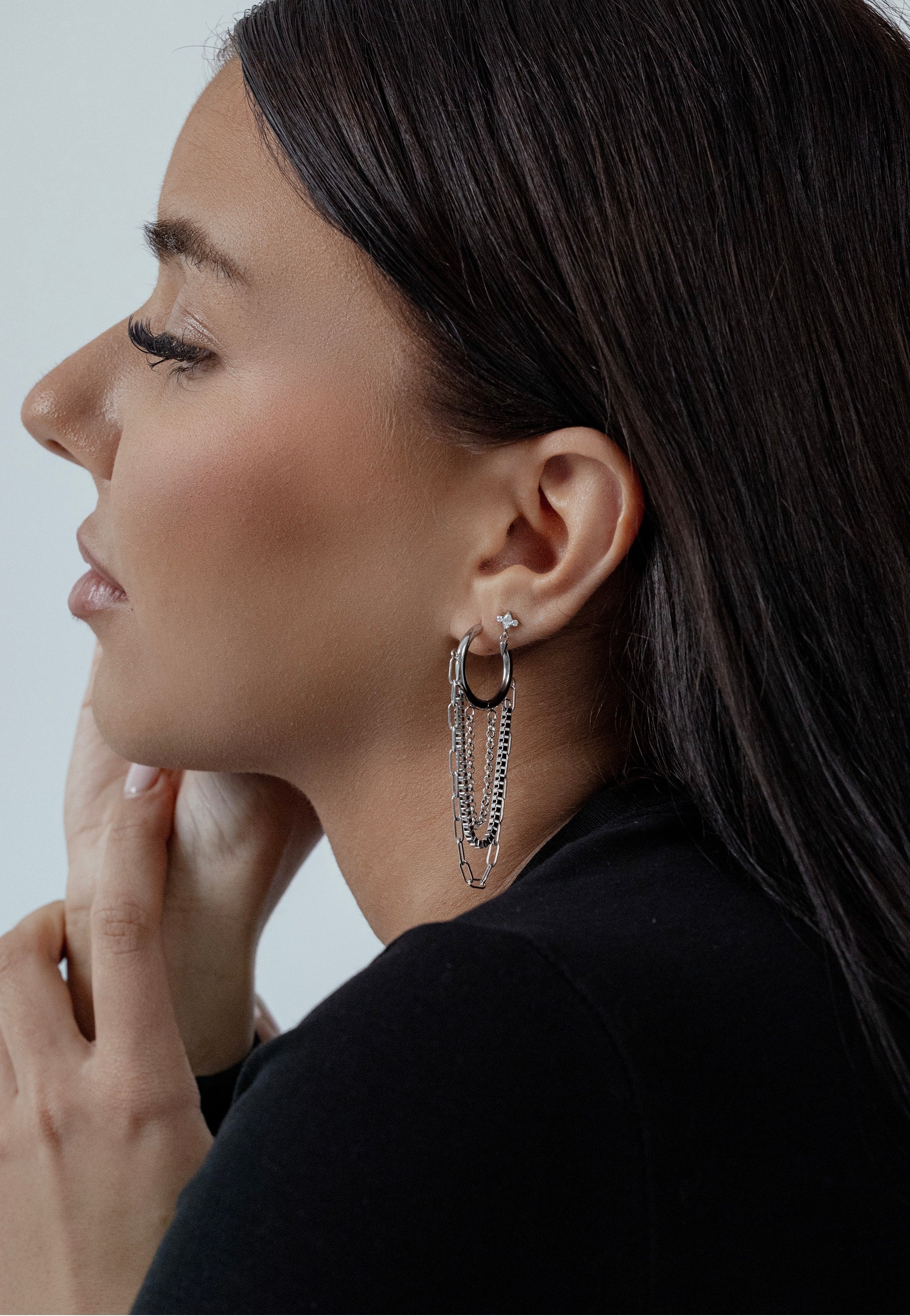 Wildcat - Multilayer Chain Hoops Pair Silver - Earrings | Neutral-Image