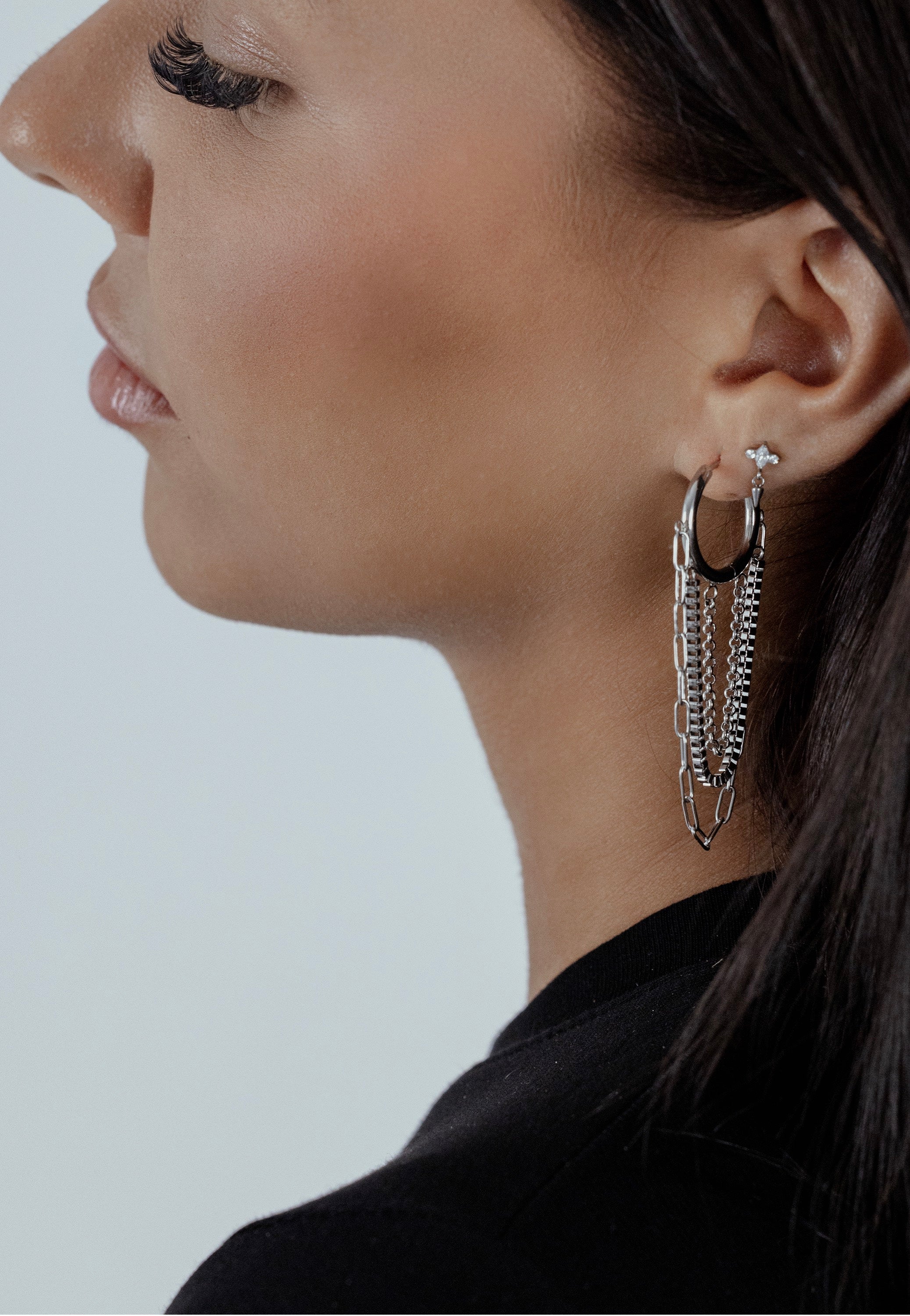 Wildcat - Multilayer Chain Hoops Pair Silver - Earrings | Neutral-Image