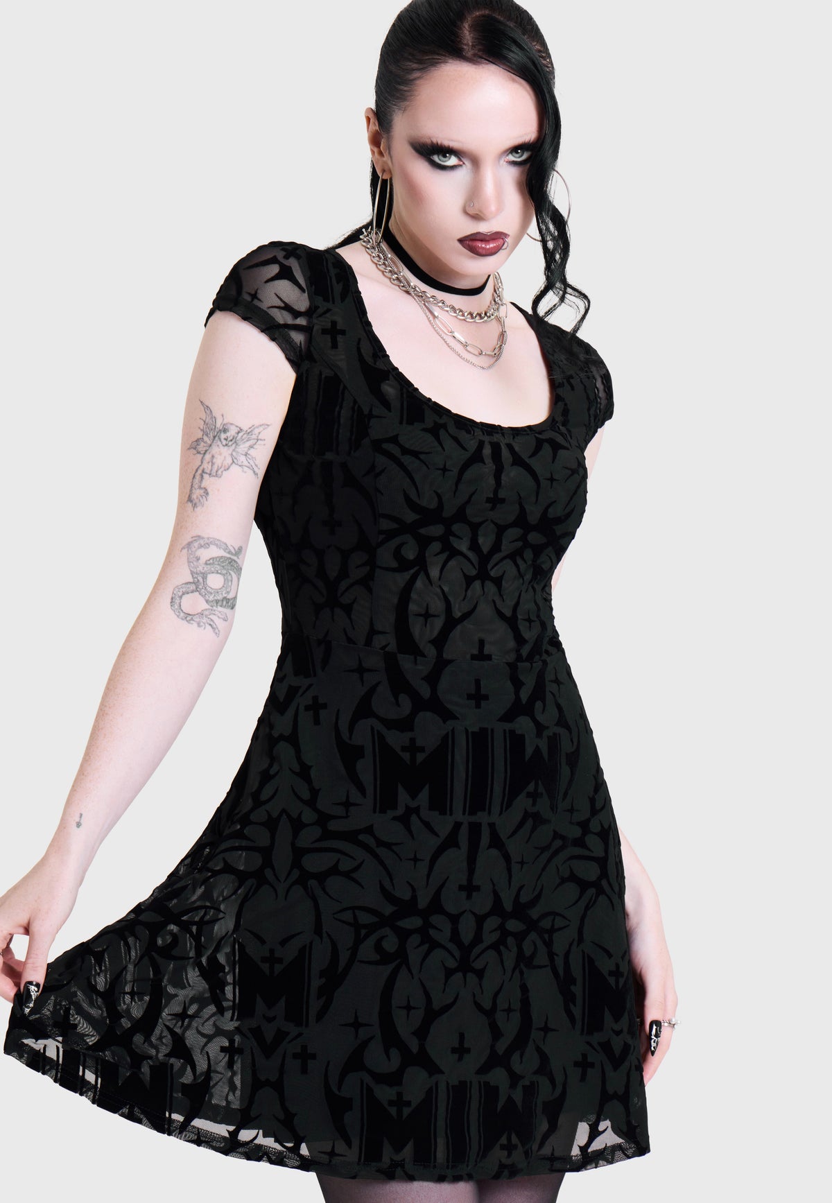 Killstar x Motionless in White Eternally Yours Flocked Mesh Skater Multi Robe