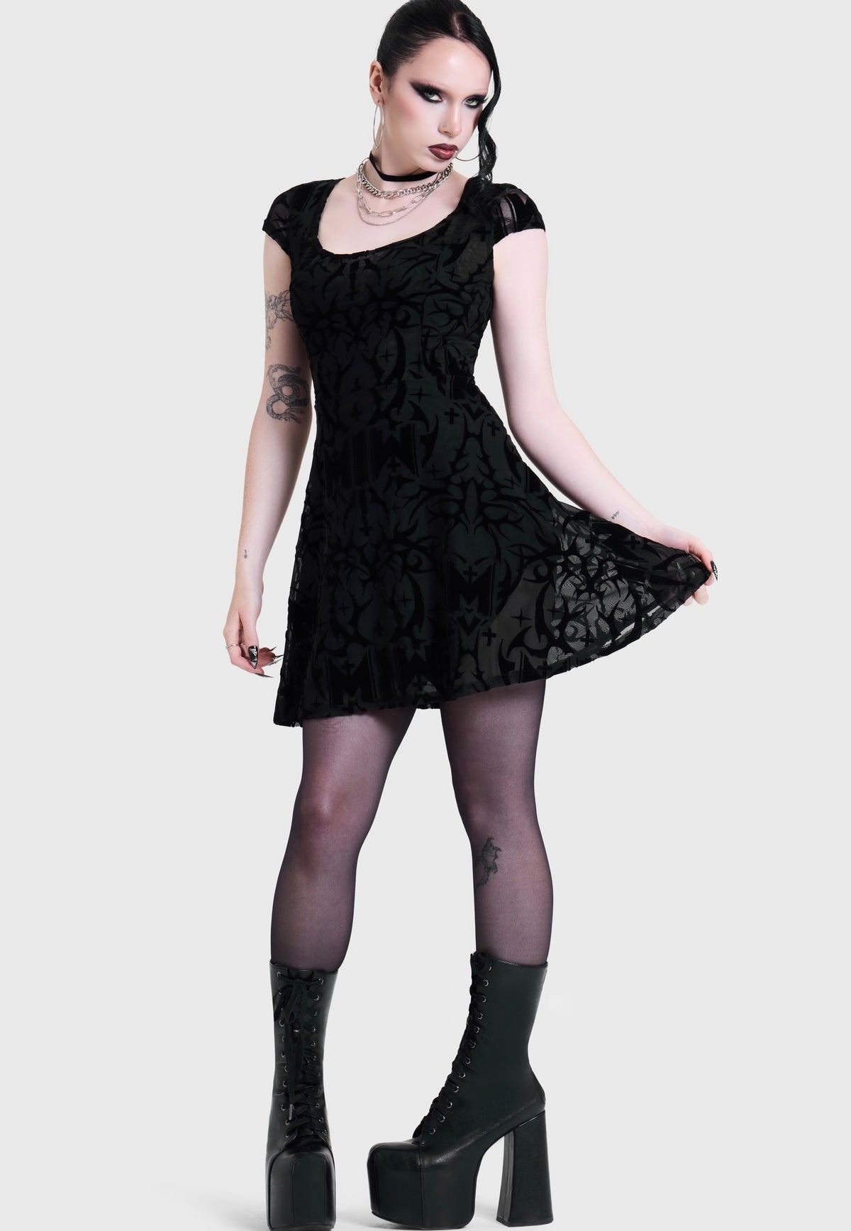 Killstar x Motionless in White Eternally Yours Flocked Mesh Skater Multi Robe