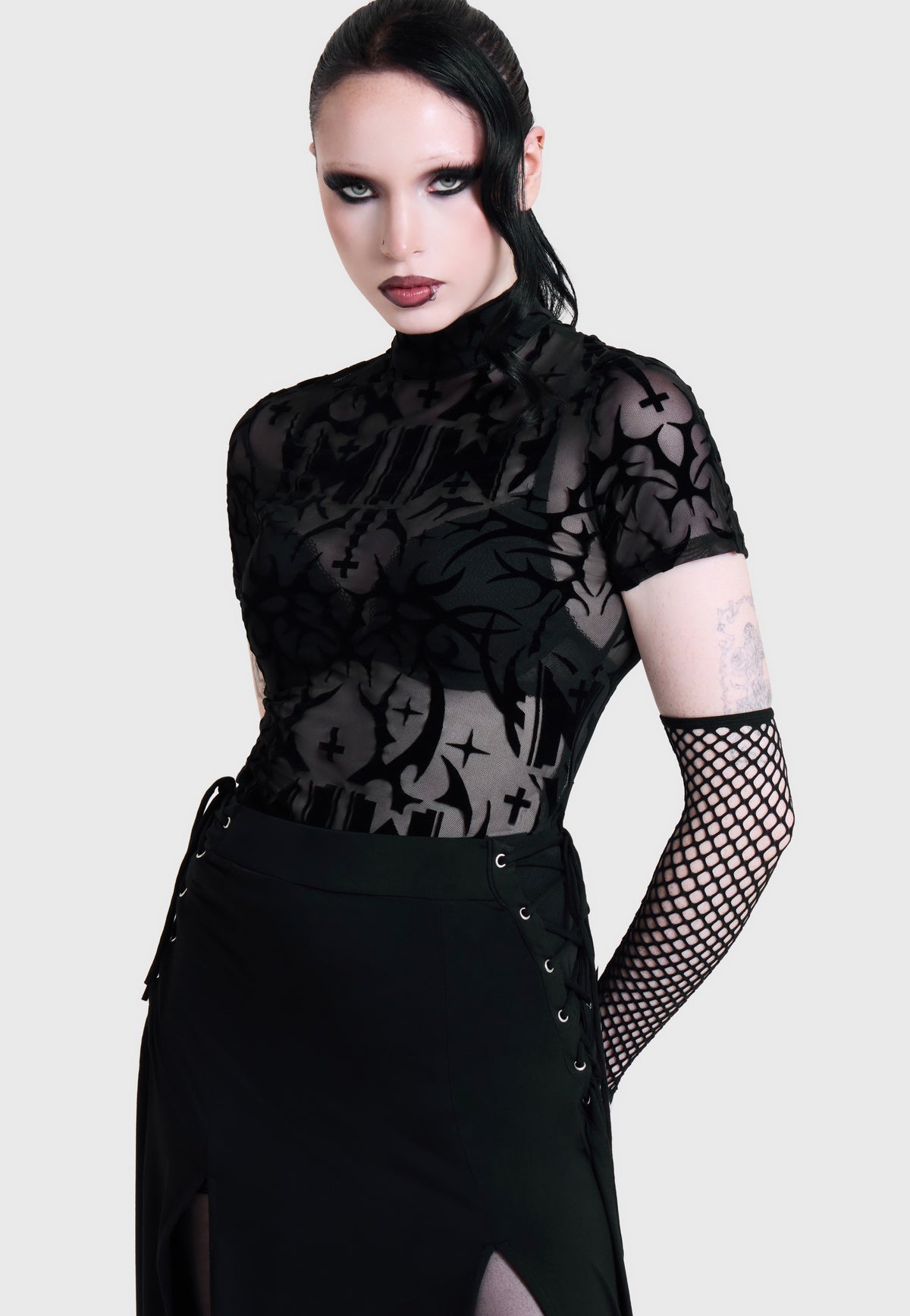Killstar x Motionless in White Eternally Yours Flocked Mesh Multi Top
