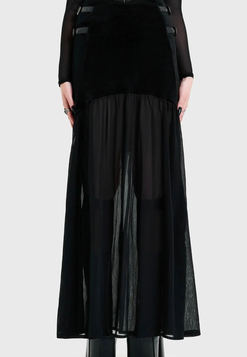 Killstar Estria Hex Chiffon Maxi Black Skirt