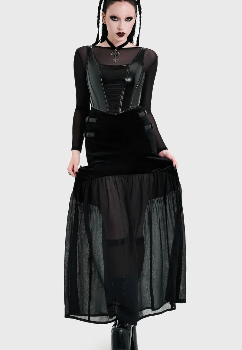 Killstar Estria Hex Chiffon Maxi Black Skirt