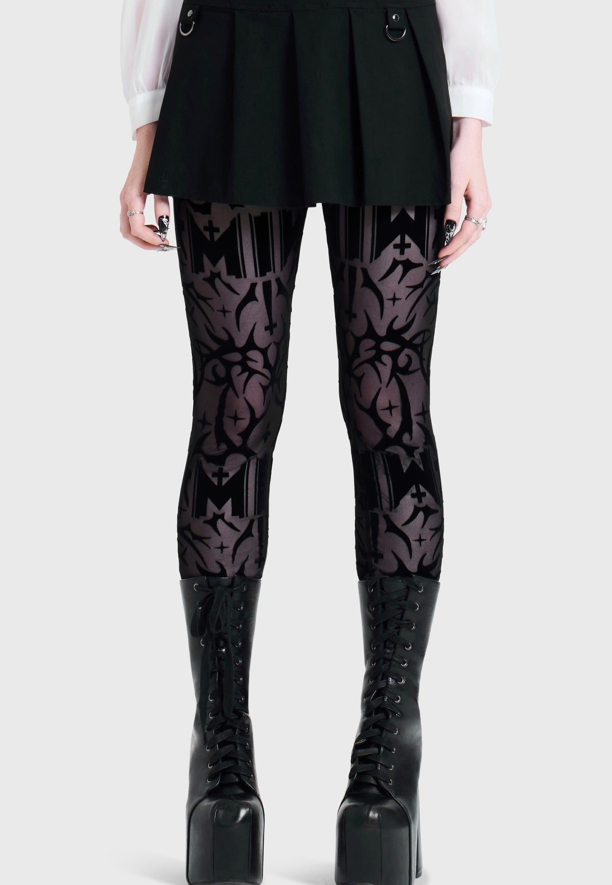 Killstar x Motionless in White Eternally Yours Flocked Mesh Multi Leggings
