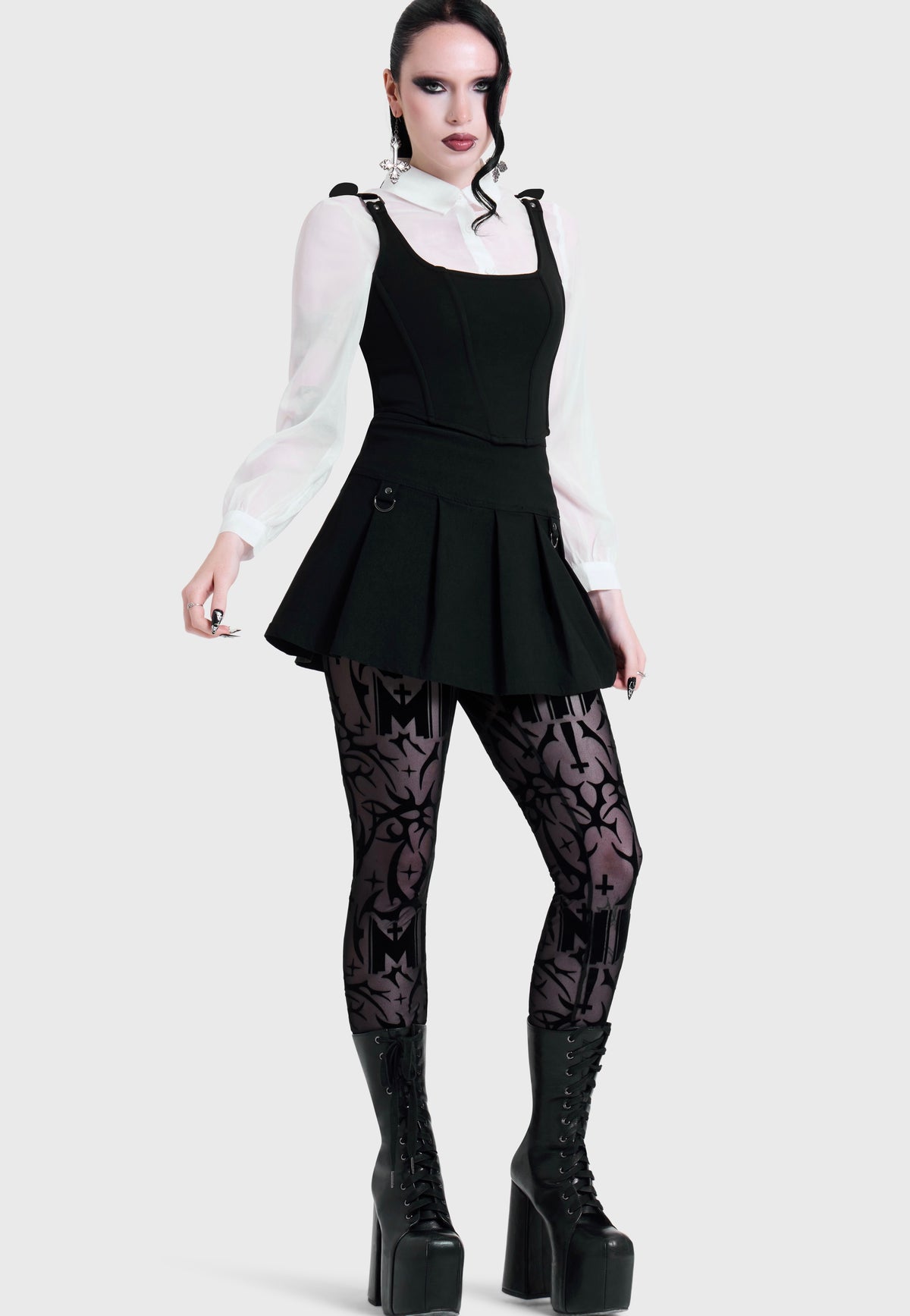 Killstar x Motionless in White Eternally Yours Flocked Mesh Multi Leggings