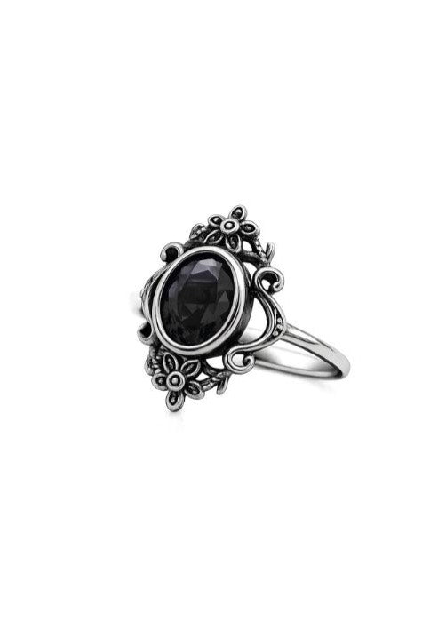 etNox Black Flowers Silver/Black Ring