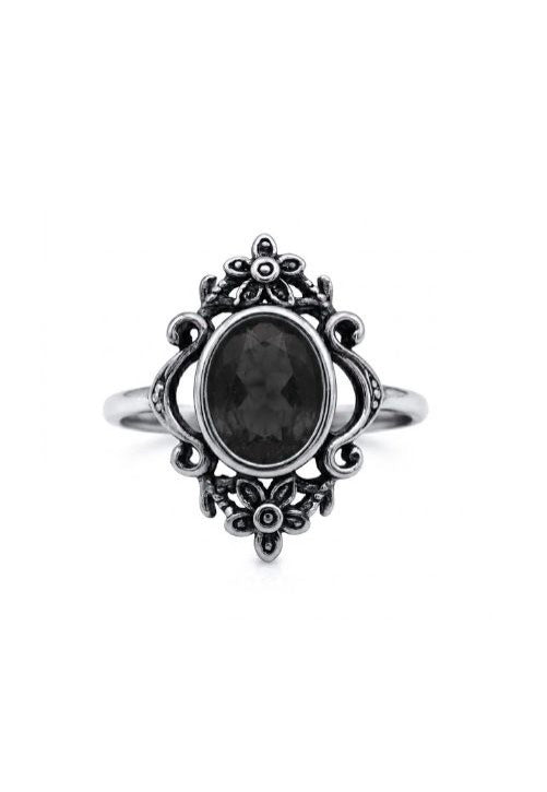 etNox Black Flowers Silver/Black Ring