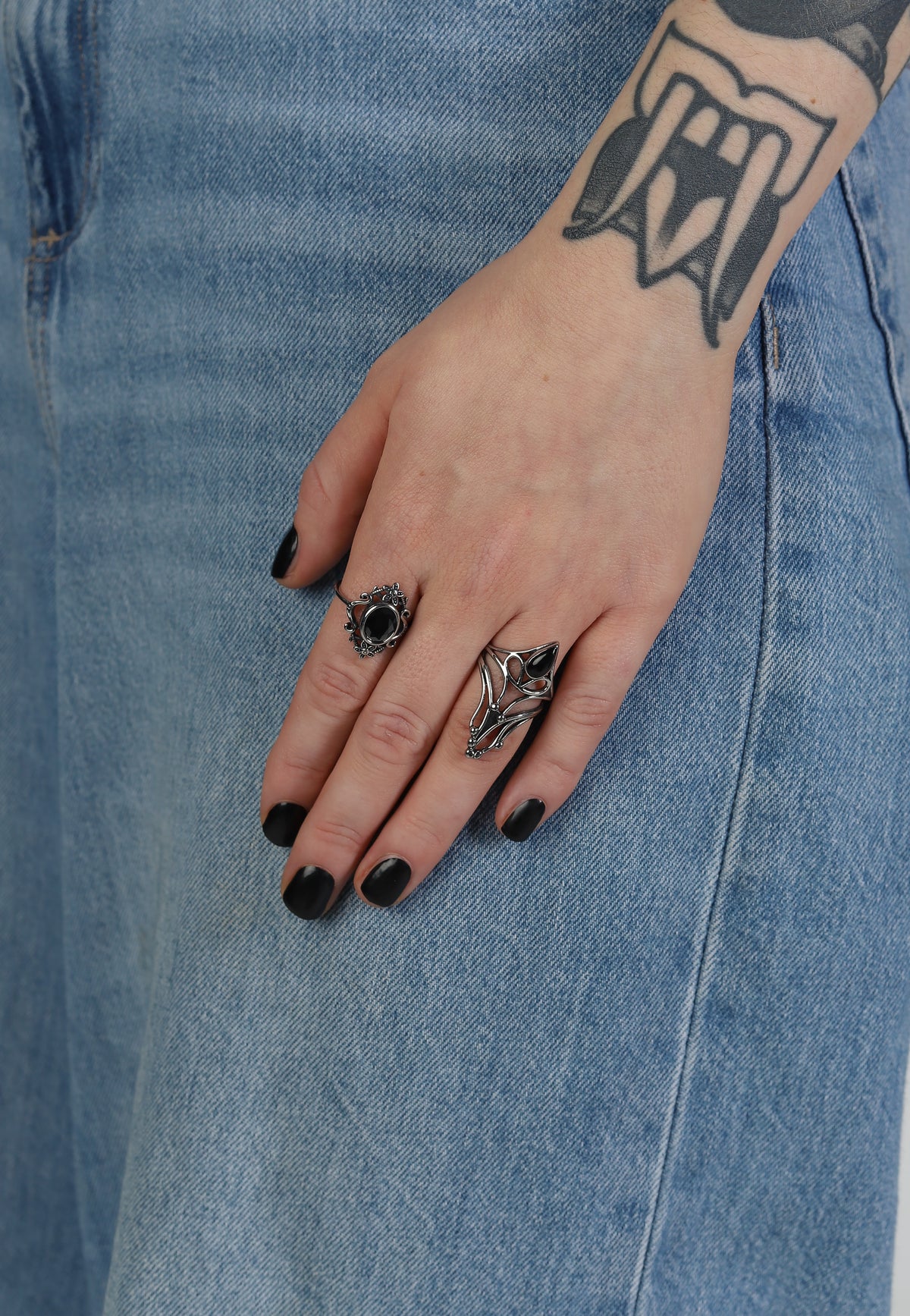 etNox Black Flowers Silver/Black Anillo