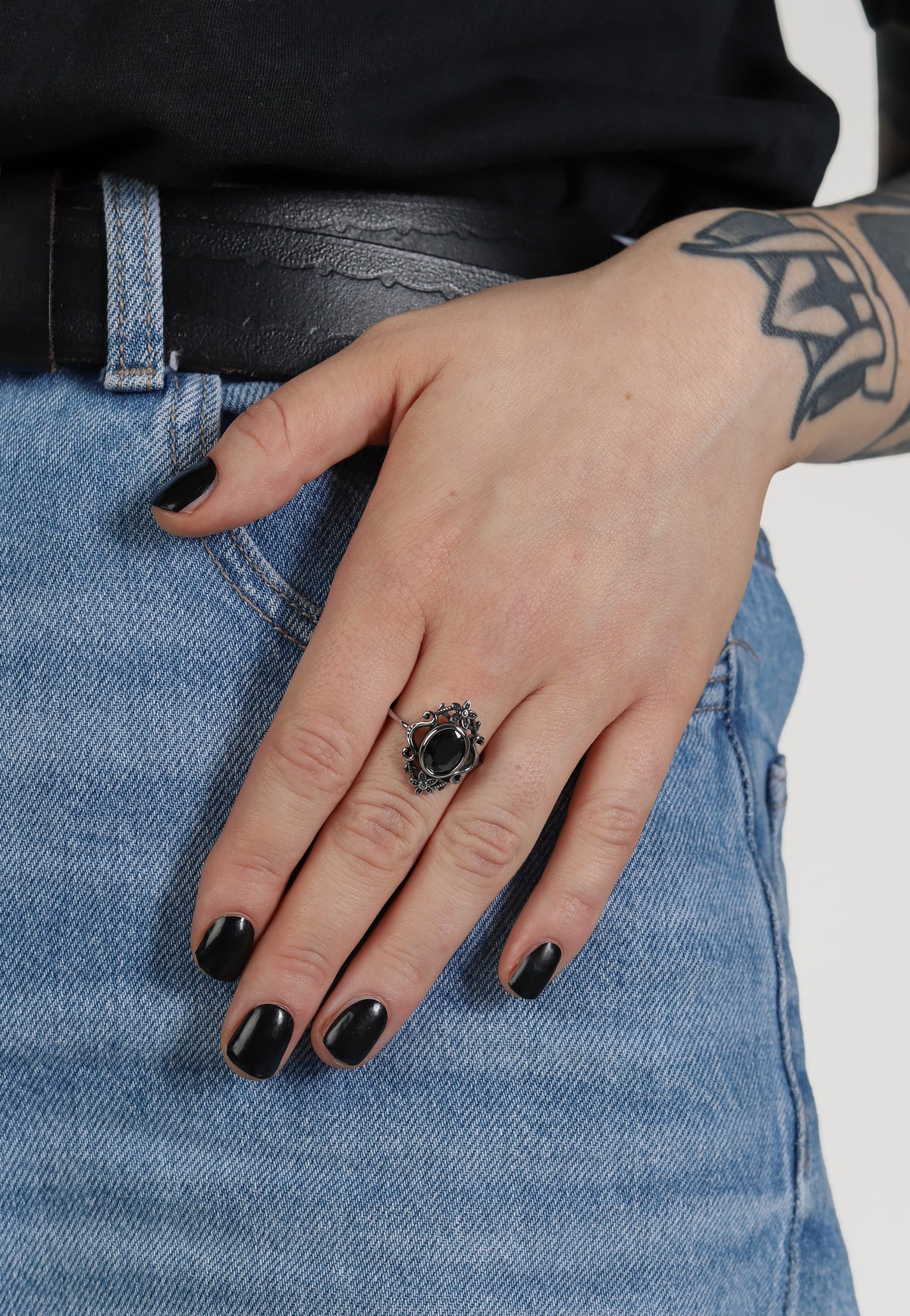 etNox Black Flowers Silver/Black Anillo