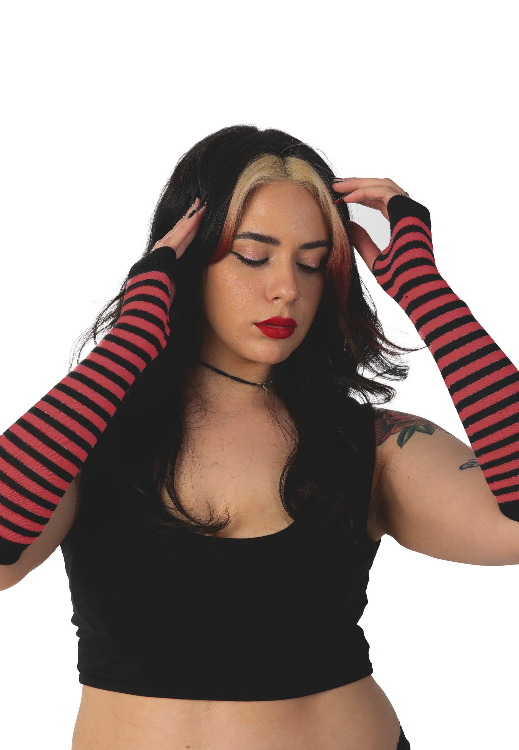 Pamela Mann - Striped Fingerless Red - Gloves | Neutral-Image