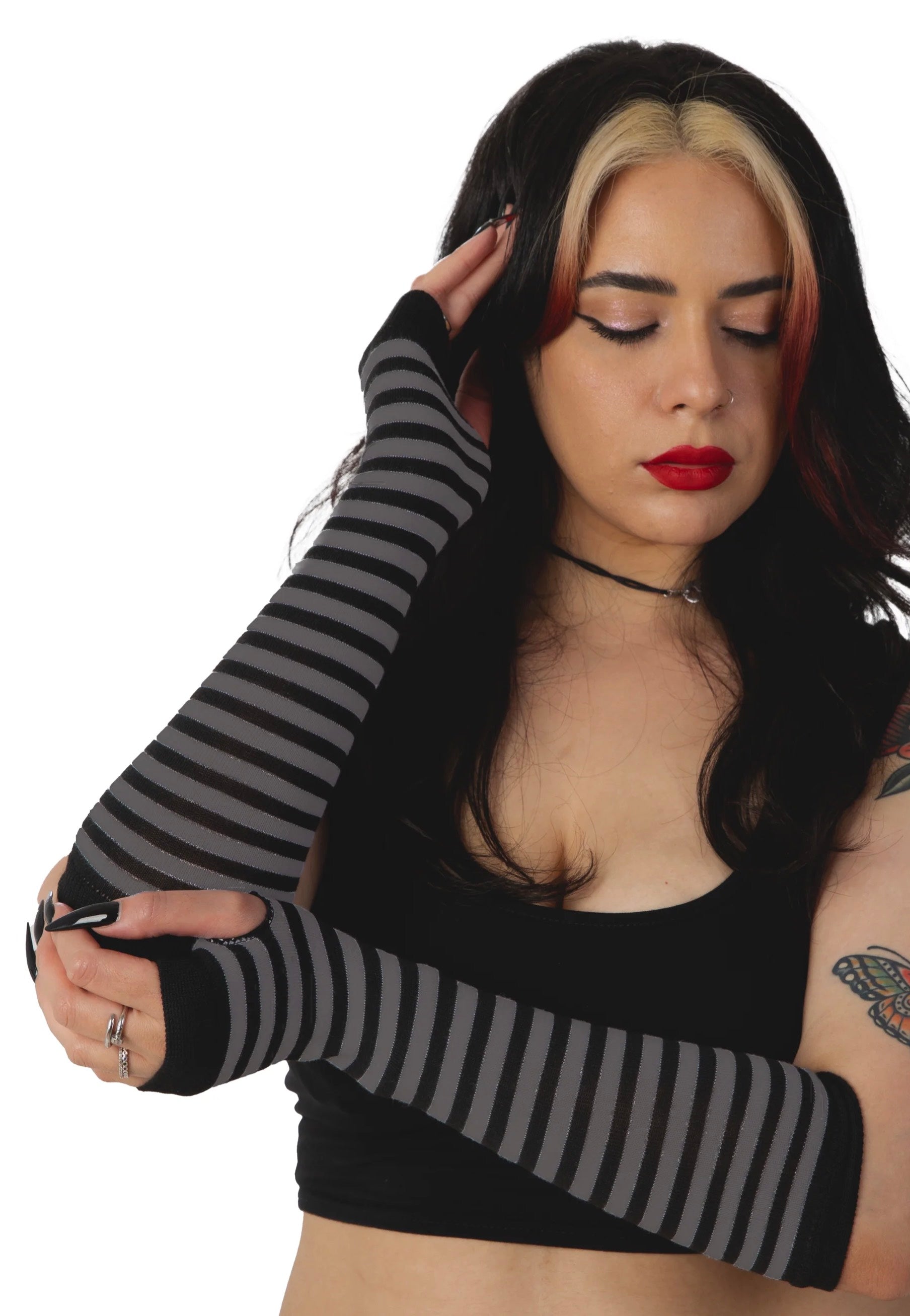 Pamela Mann - Striped Fingerless Grey - Gloves | Neutral-Image
