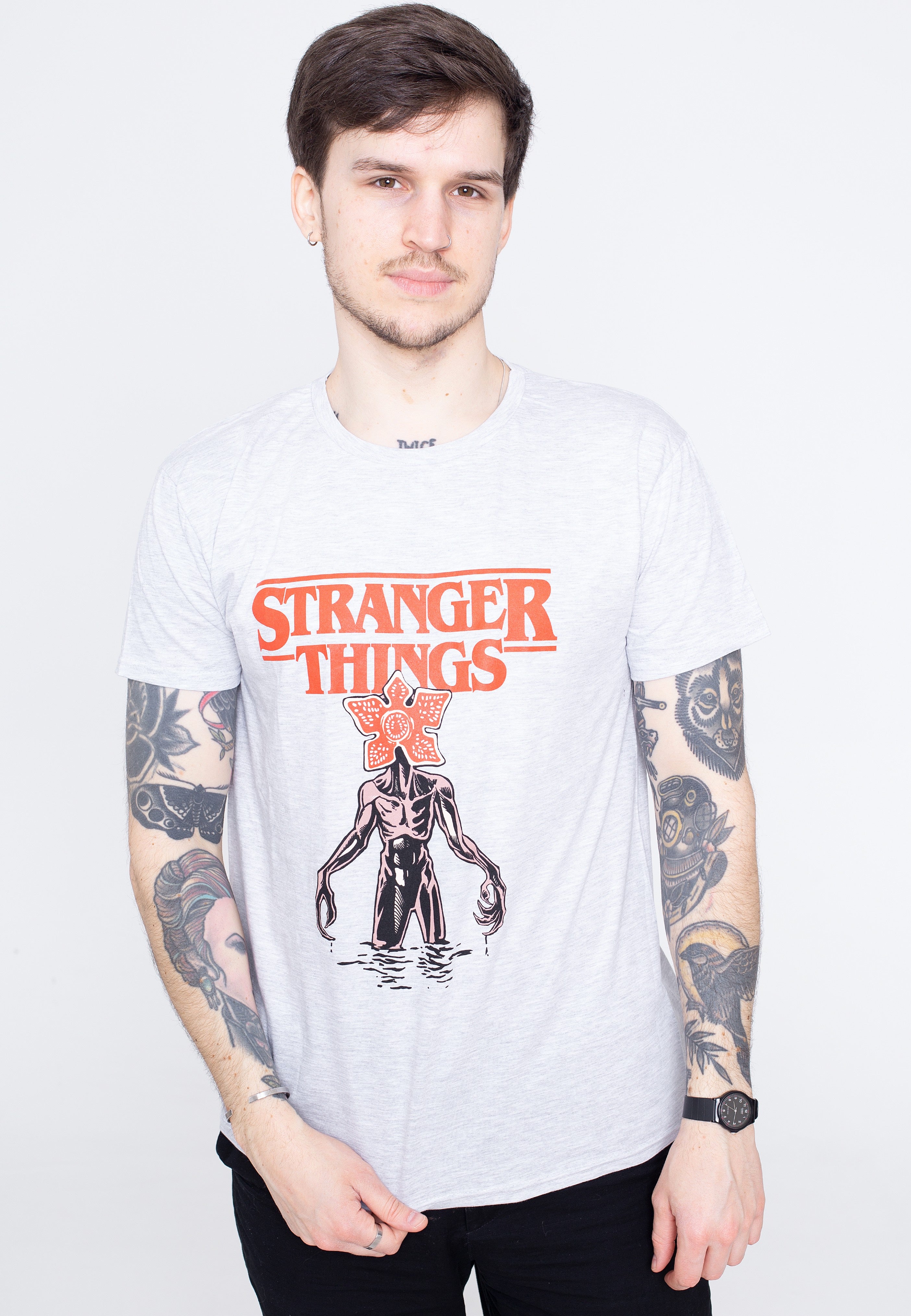 Stranger Things - Logo Demogorgon Grey - T-Shirt