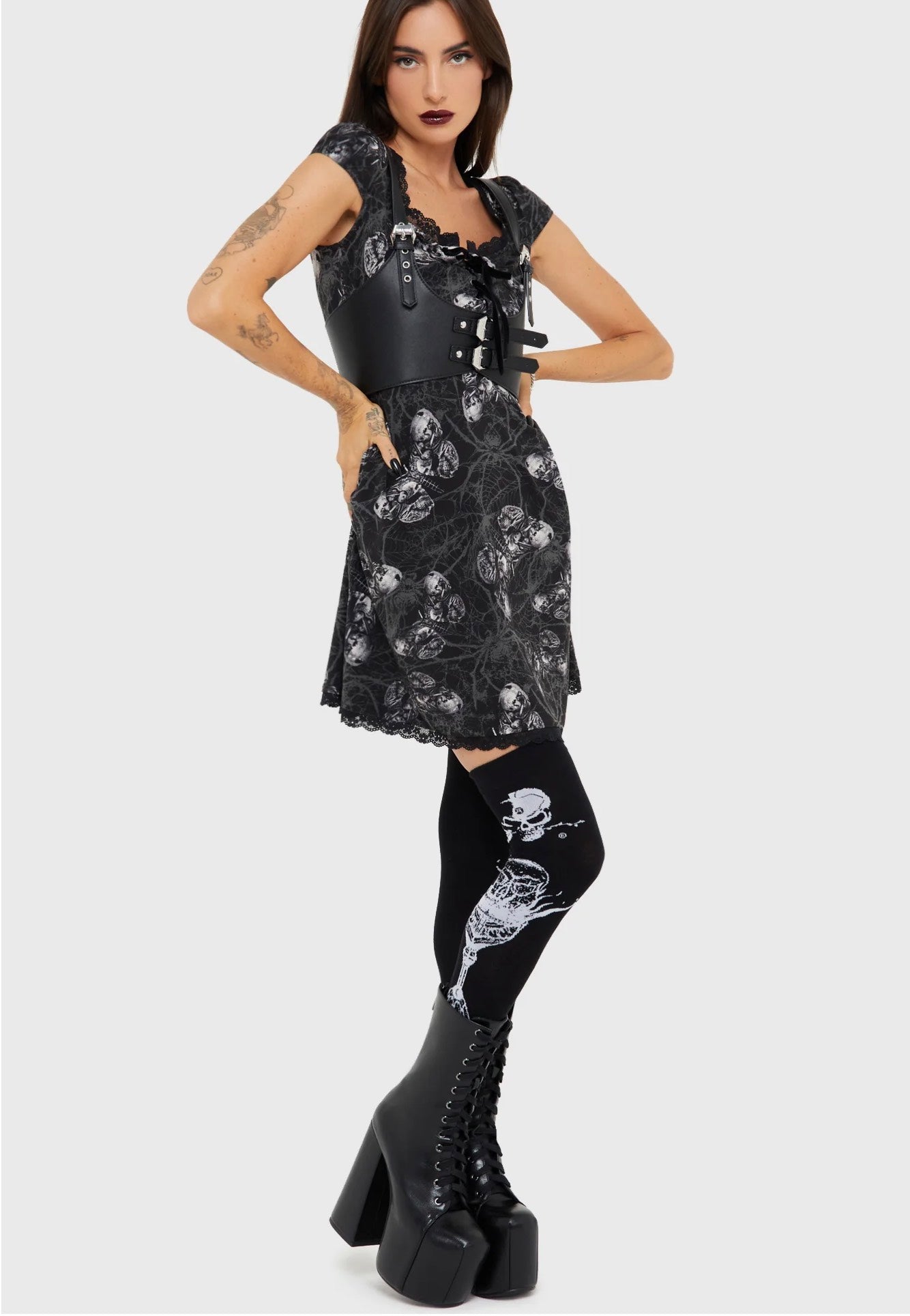 Killstar x Alchemy England - Grail Of Loathing Knee High - Socks | Neutral-Image