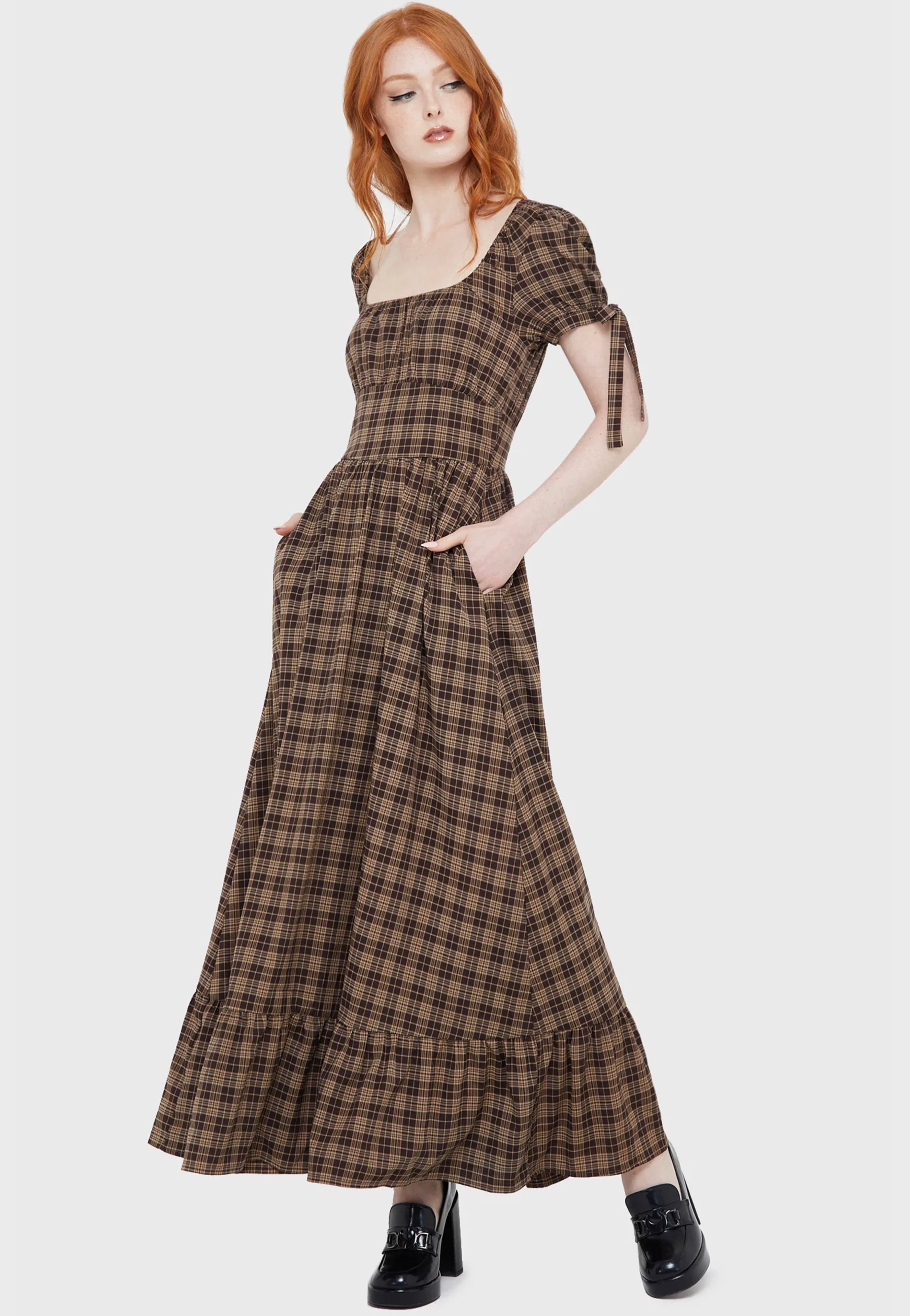 Killstar - Grim Gretchen Brown Tartan - Dress | Women-Image