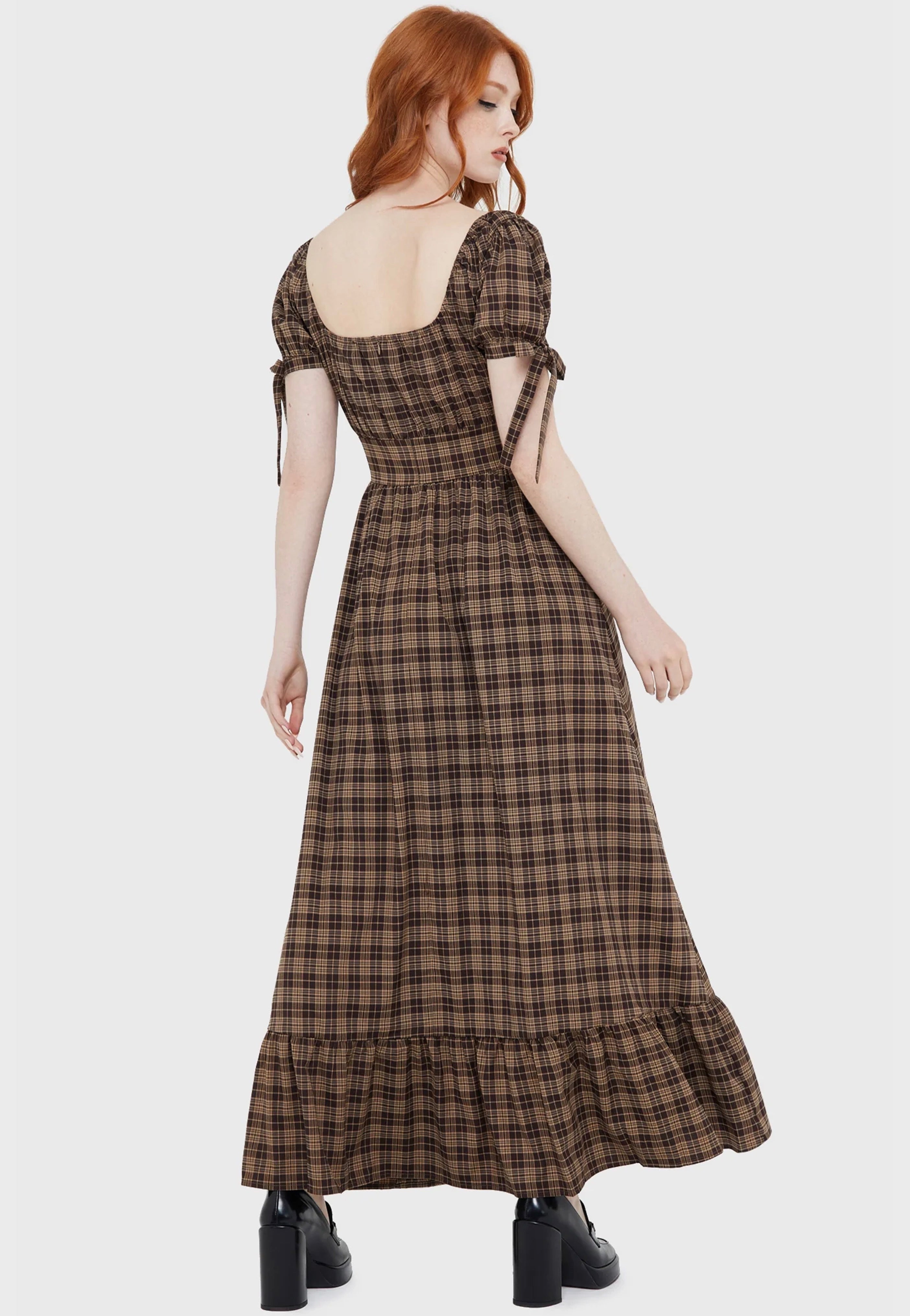 Killstar - Grim Gretchen Brown Tartan - Dress | Women-Image