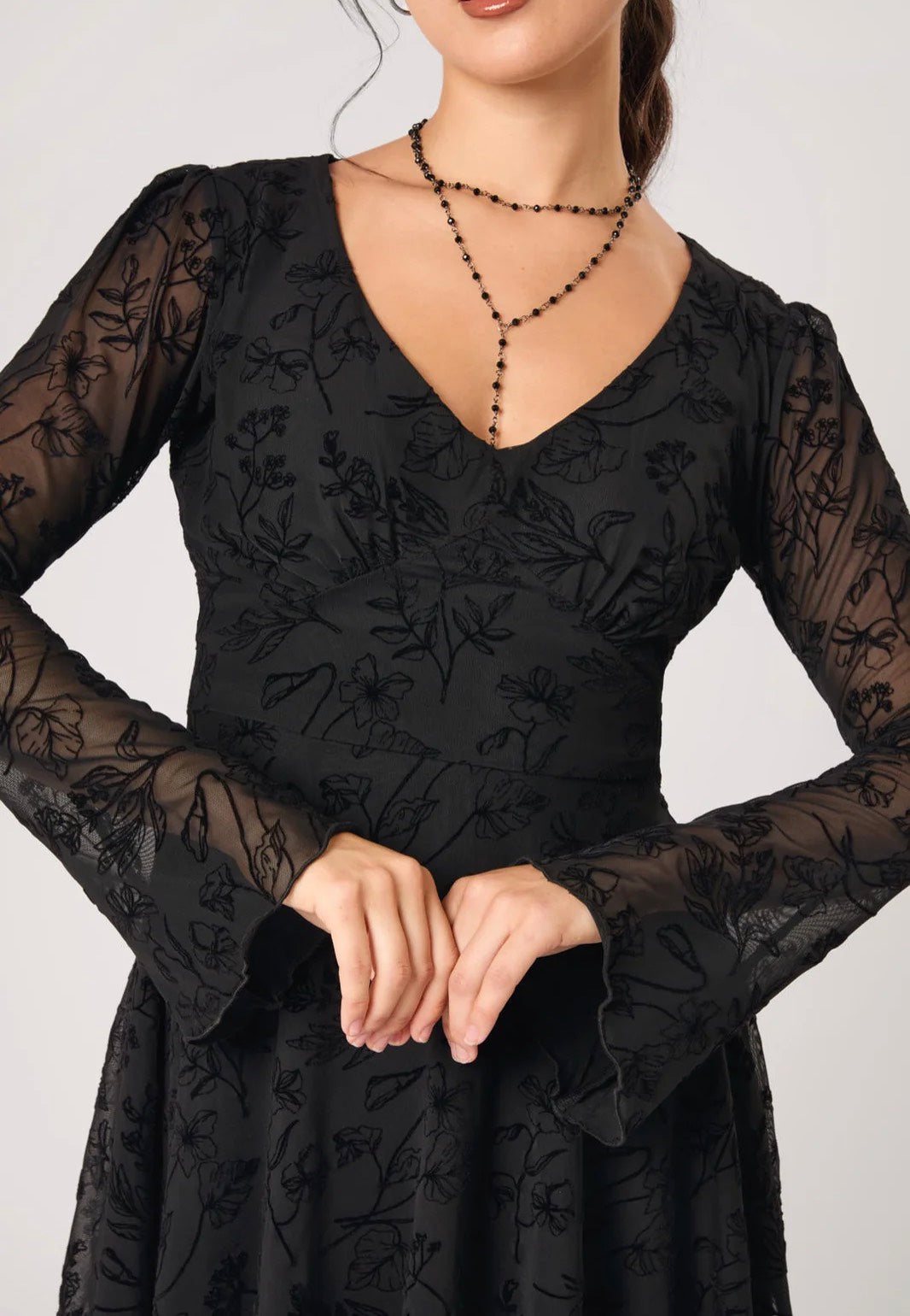 Hellbunny Wildflower Mini Black Vestido