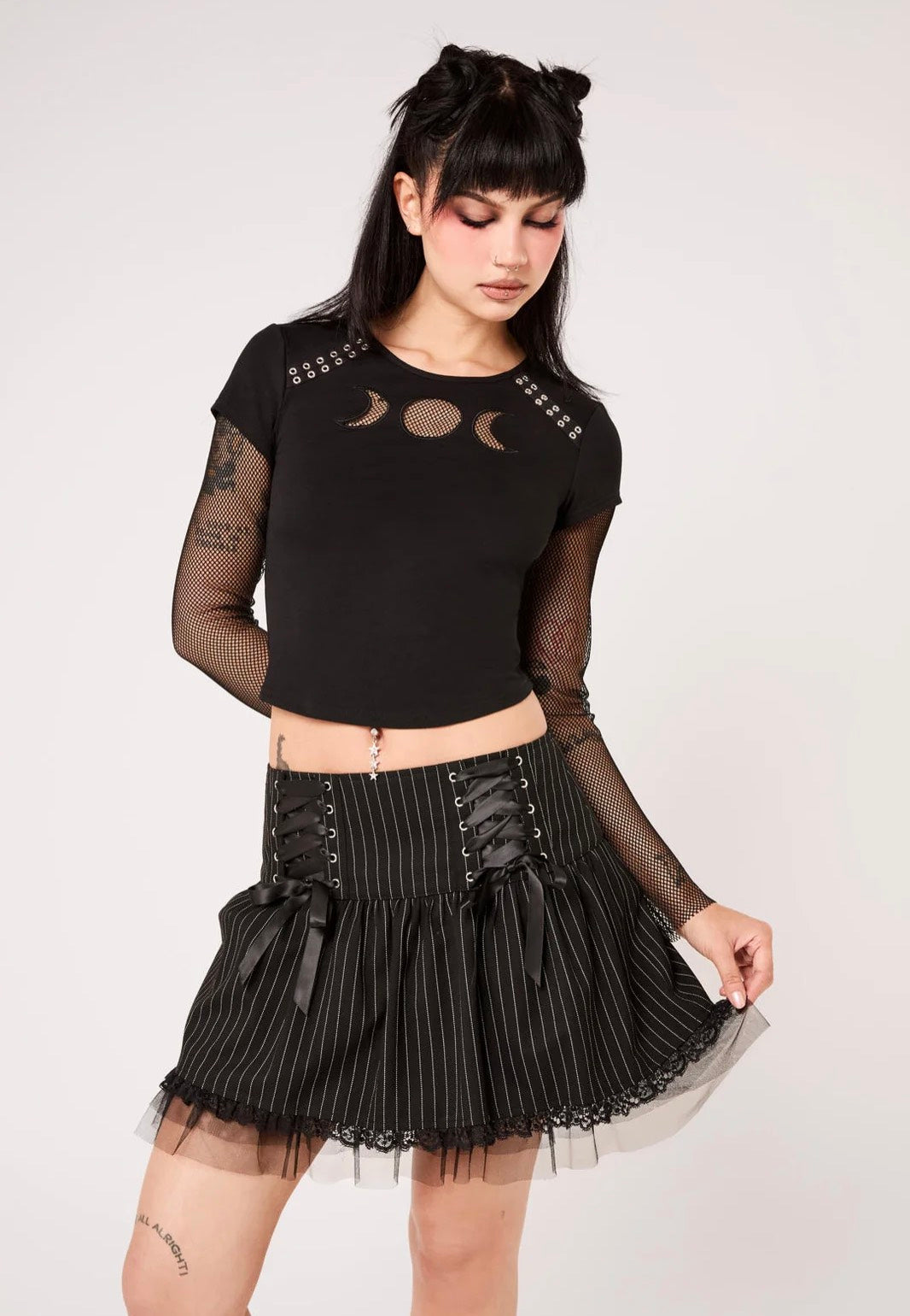 Hellbunny Quinzel C Pinstripe Black/White Minifalda