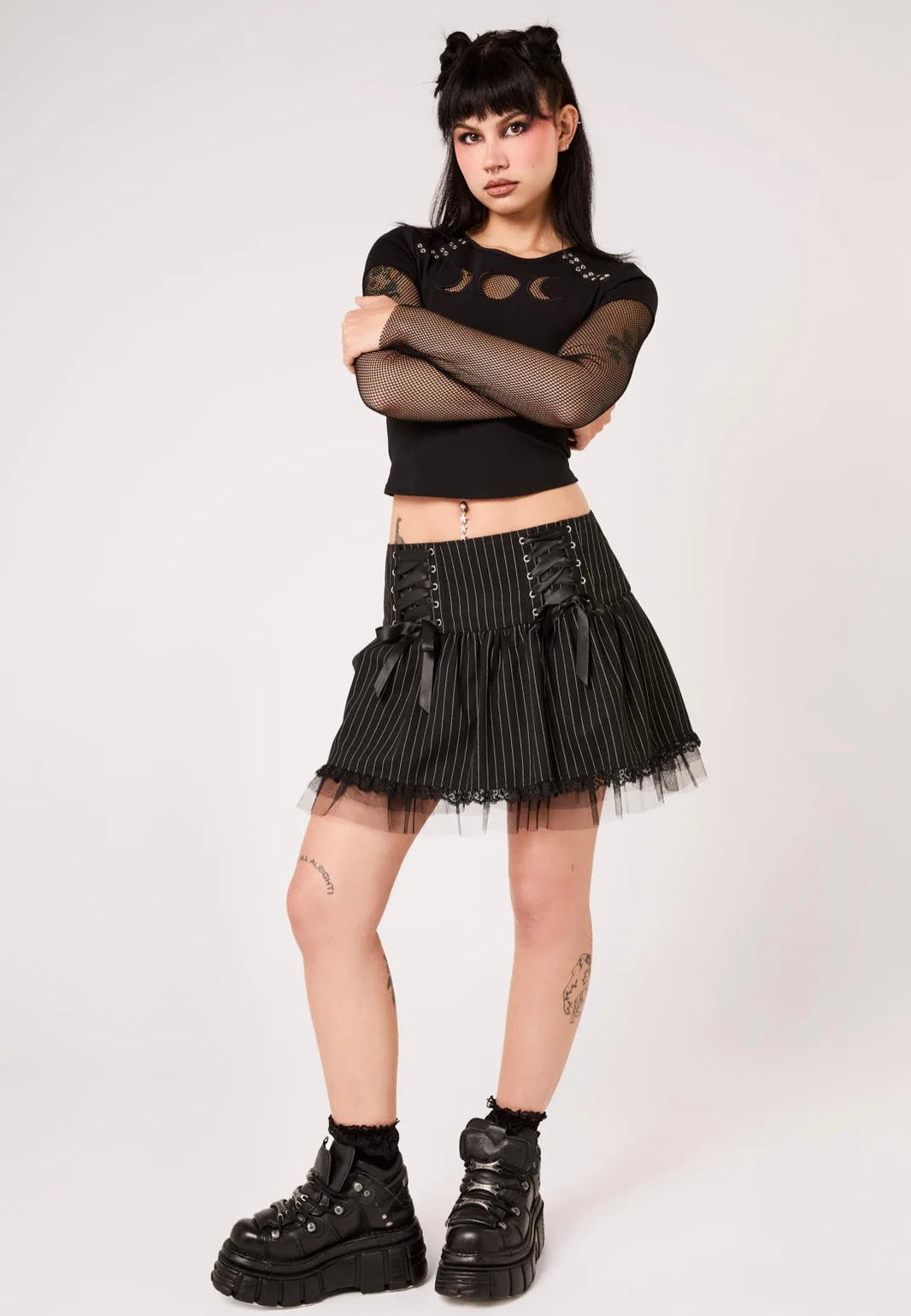 Hellbunny Quinzel C Pinstripe Black/White Minifalda