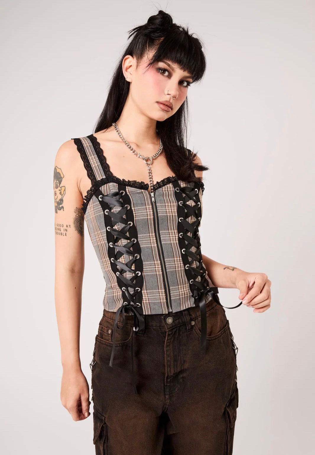 Hellbunny Quinzel Y Brown Top
