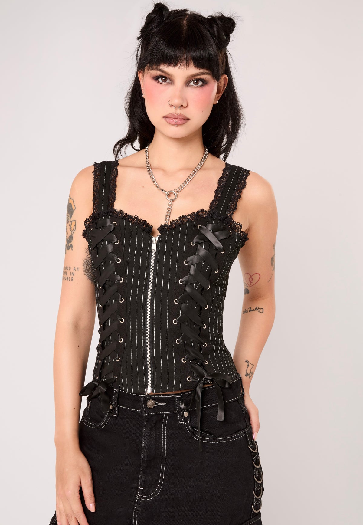 Hellbunny Quinzel C Pinstripe Black/White Oberteil