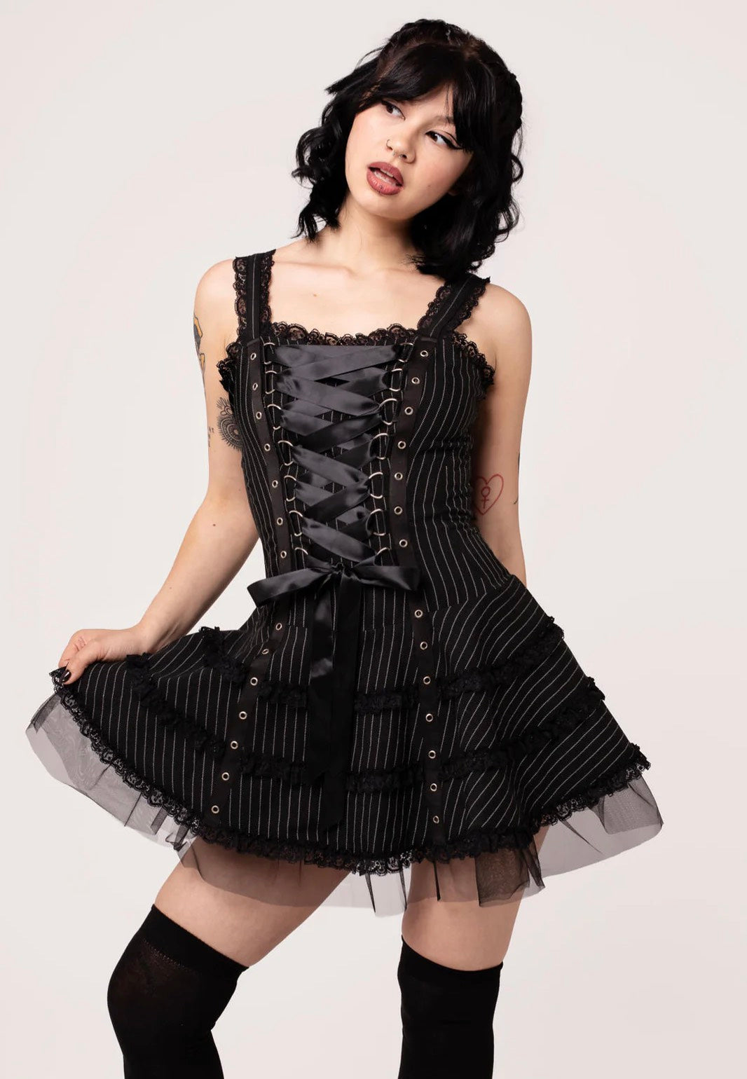 Hellbunny - Harley Pinstripe Black/White - Dress | Women-Image